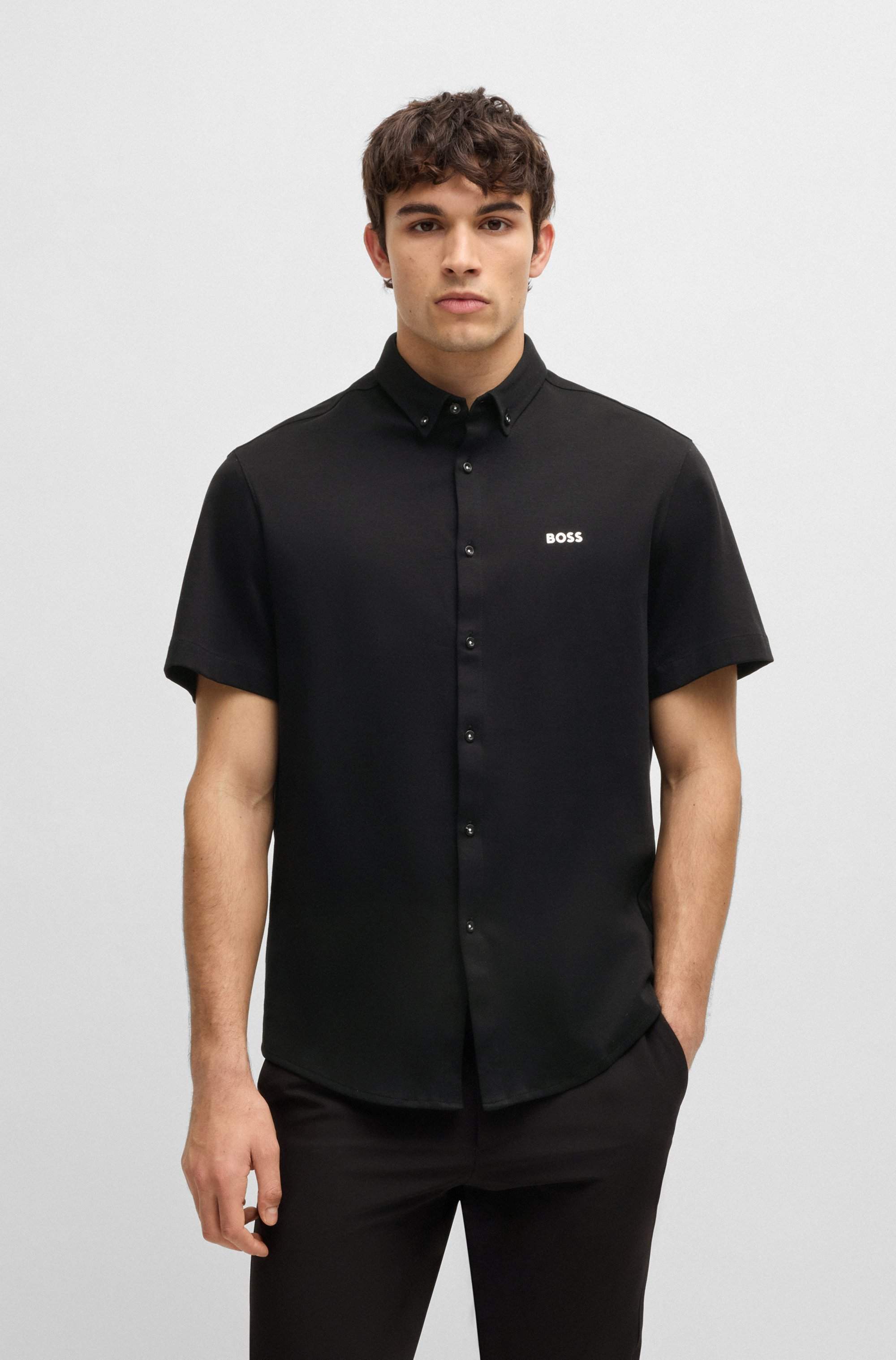 Regular-fit shirt in knitted cotton