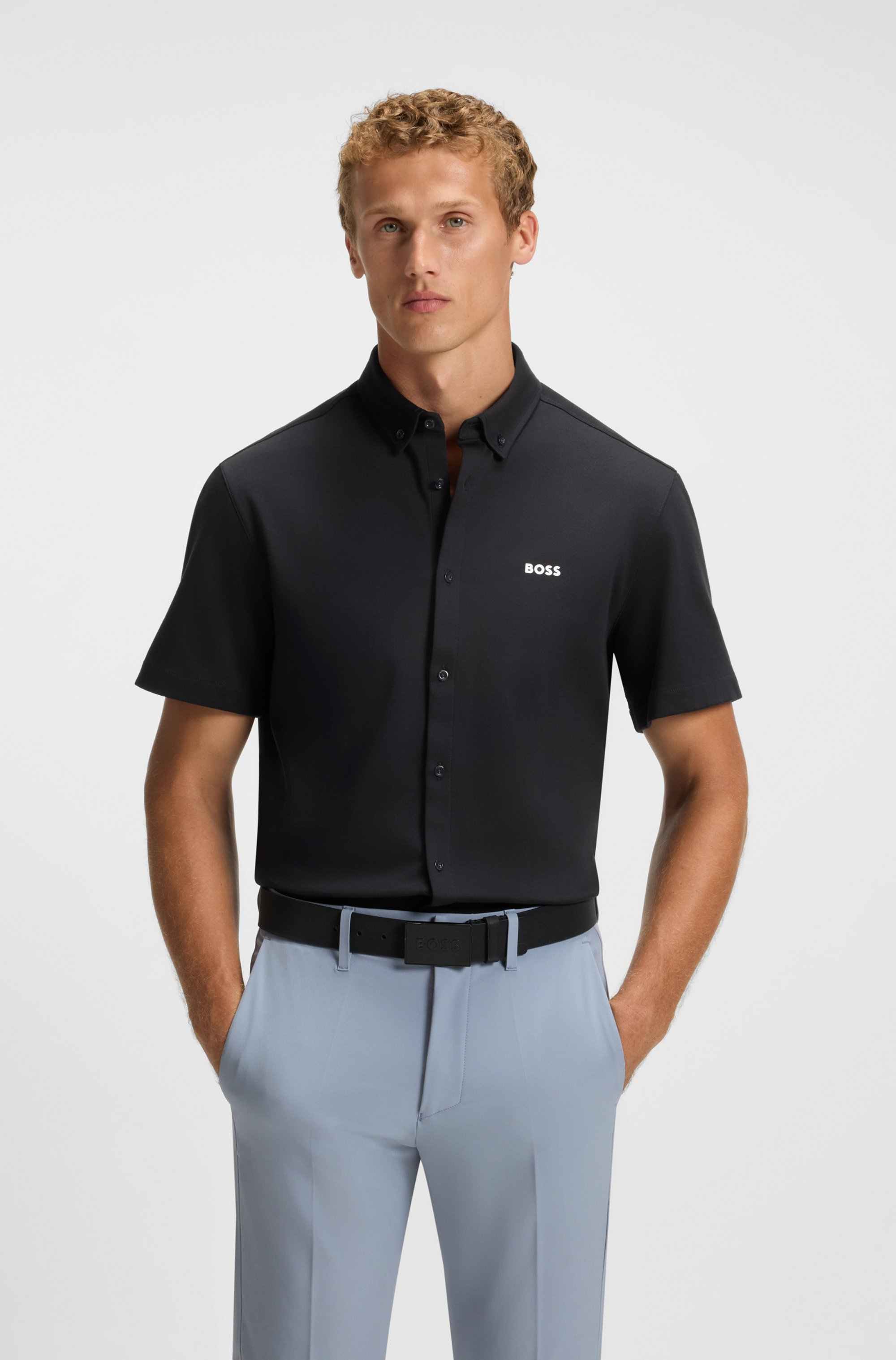 Regular-fit shirt in knitted cotton