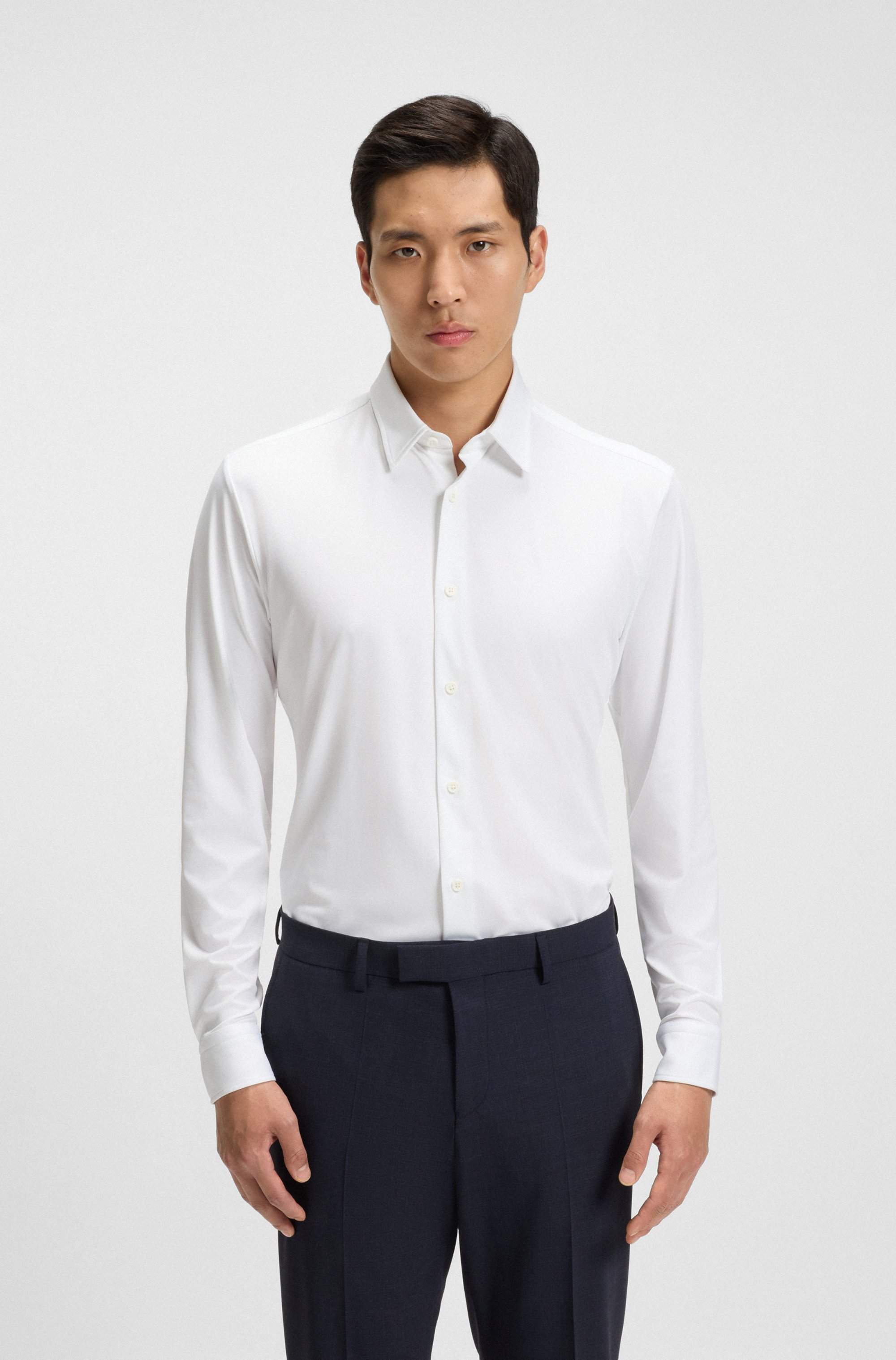Slim-fit shirt in structured performance-stretch fabric