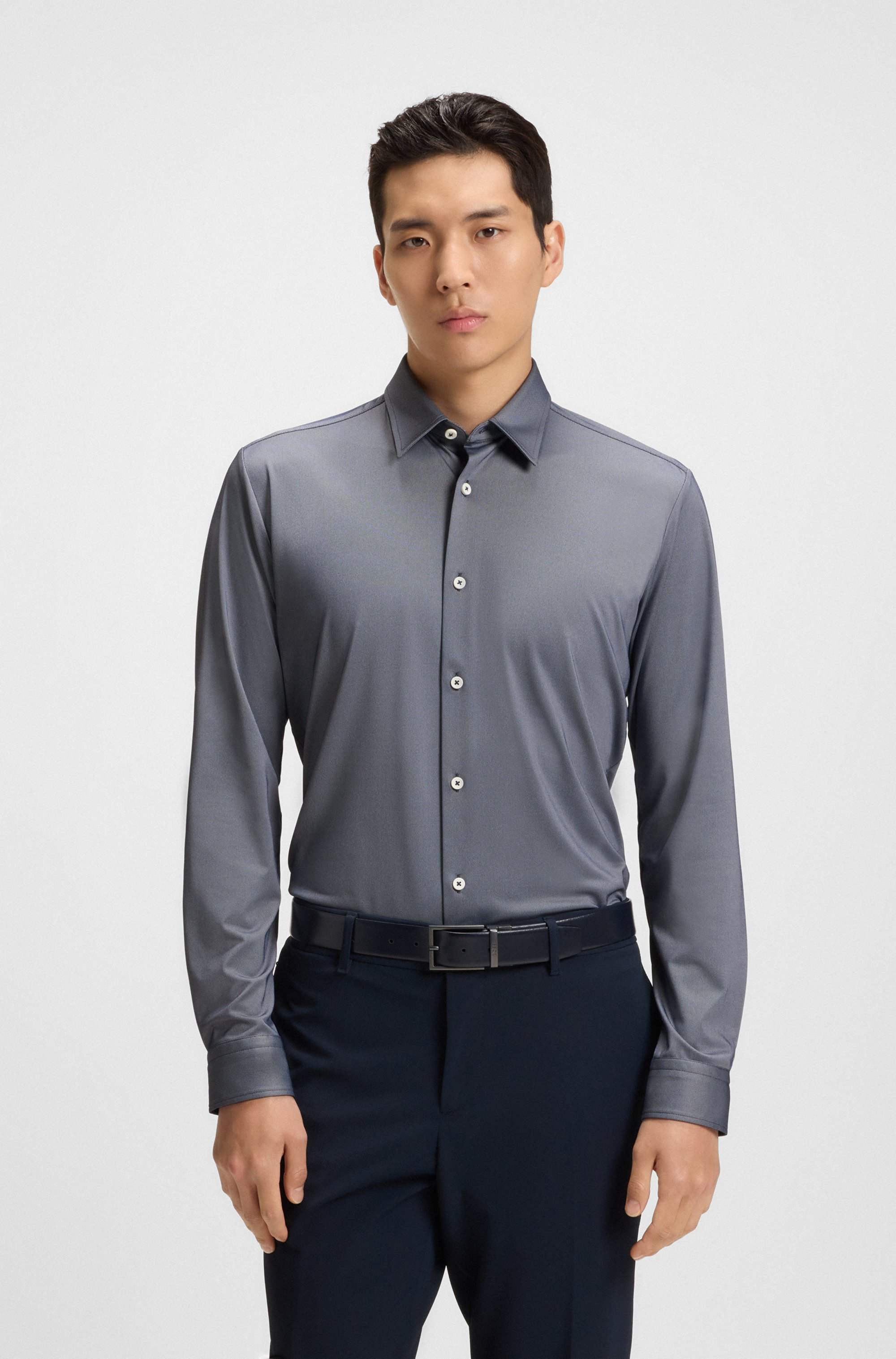 Slim-fit shirt in structured performance-stretch fabric