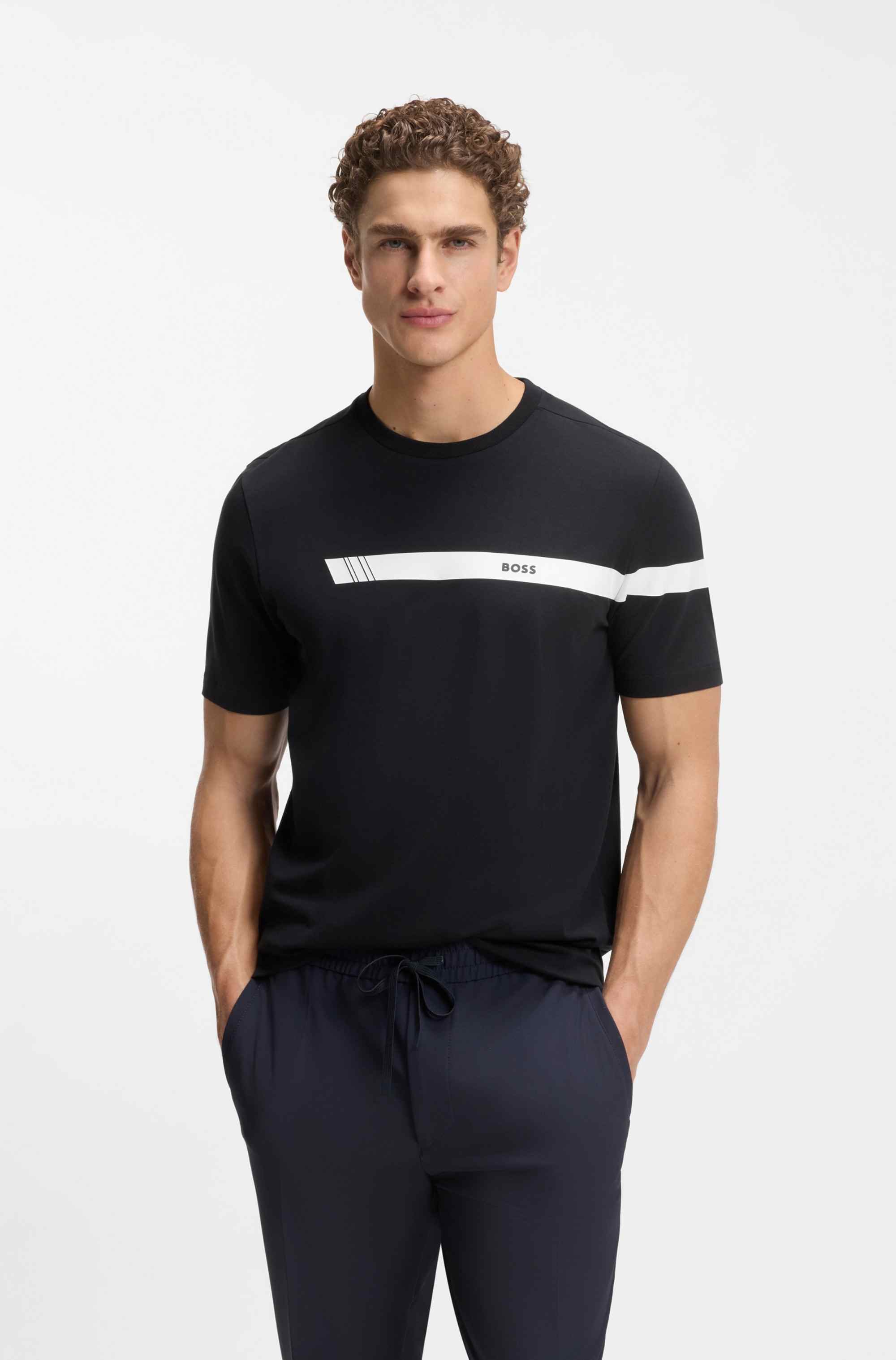 Regular-fit T-shirt in stretch cotton with logo stripe