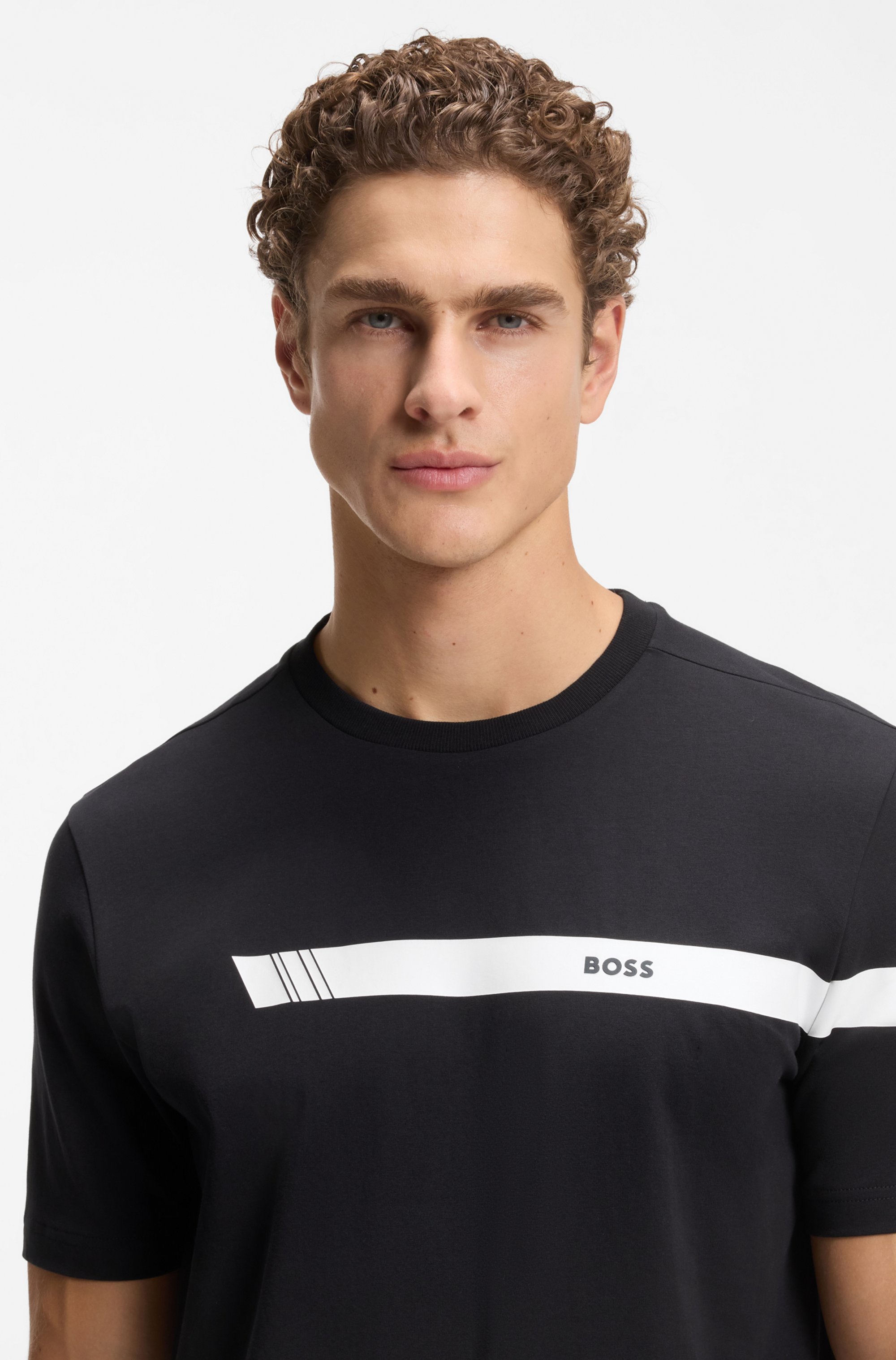 Regular-fit T-shirt in stretch cotton with logo stripe