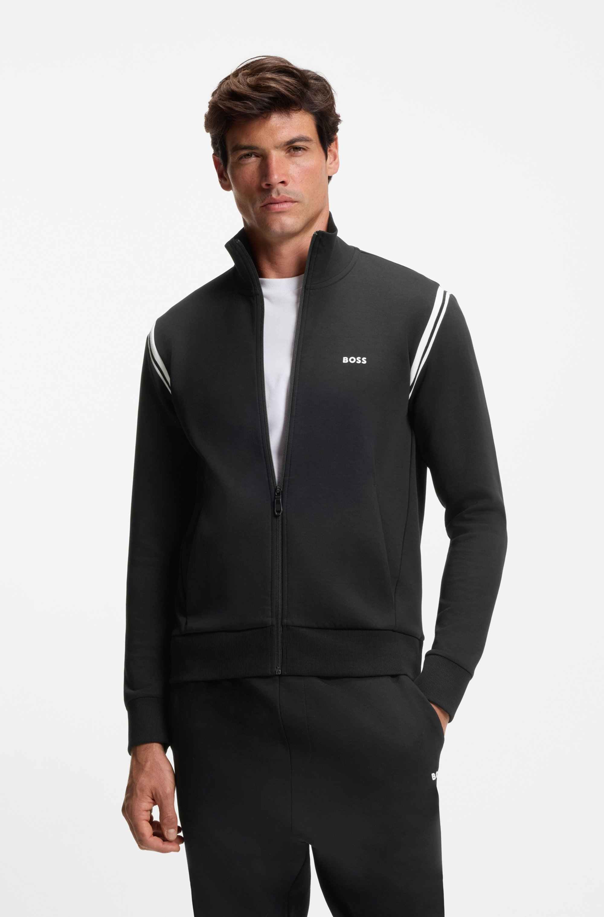 Stretch-cotton regular-fit tracksuit set with stripe inserts