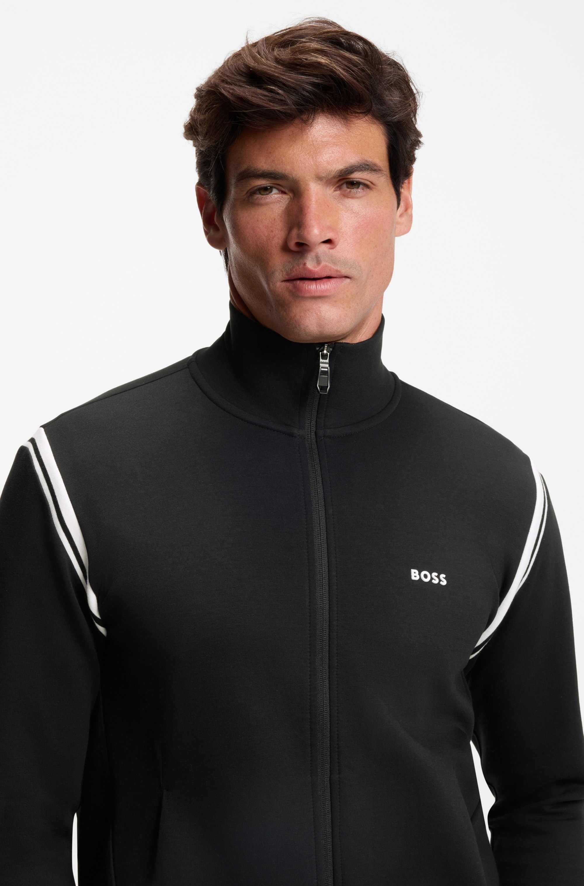 Stretch-cotton regular-fit tracksuit set with stripe inserts