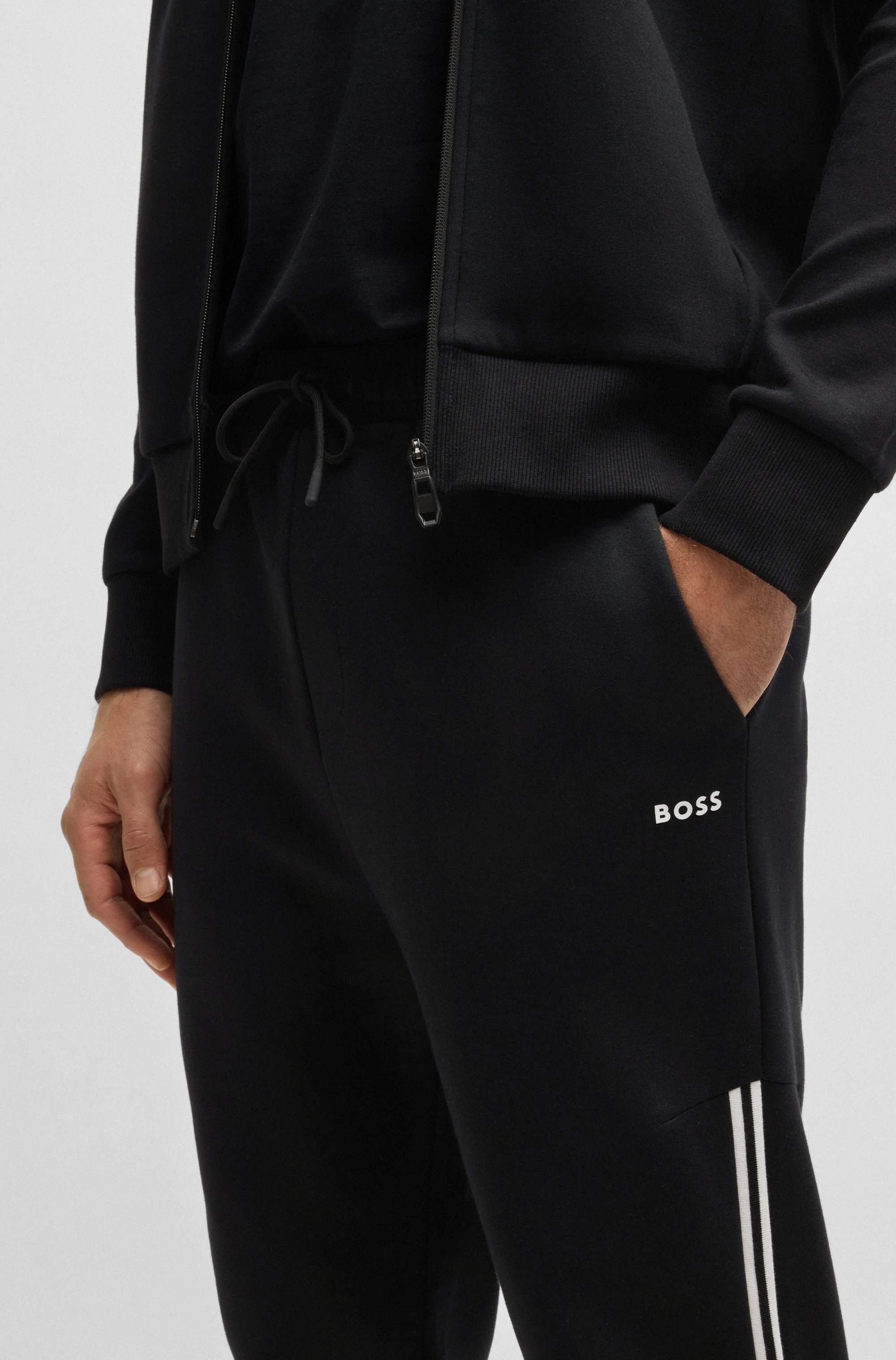 Stretch-cotton regular-fit tracksuit set with stripe inserts