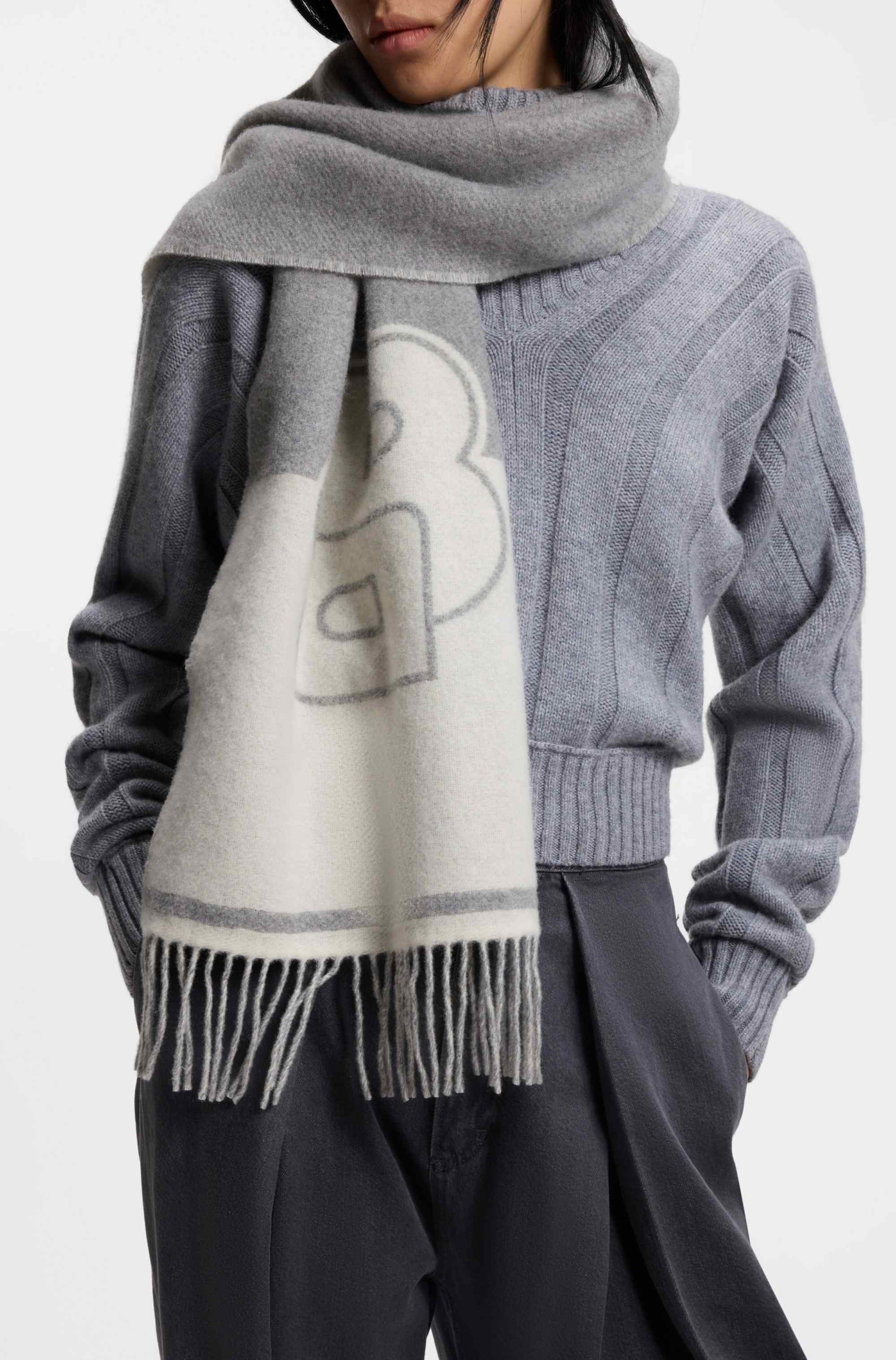 Wool-blend scarf with Double B monogram jacquard