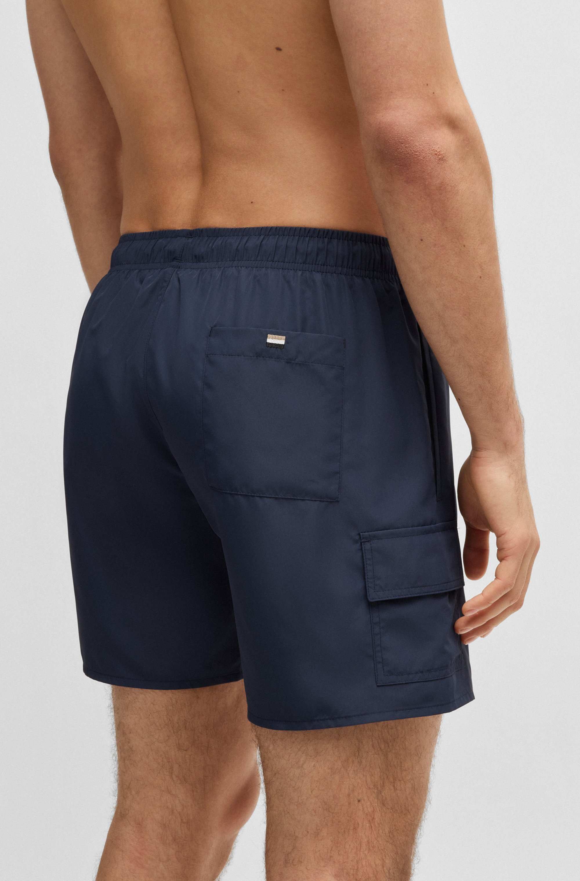 Cargo-pocket swim shorts with logo badge