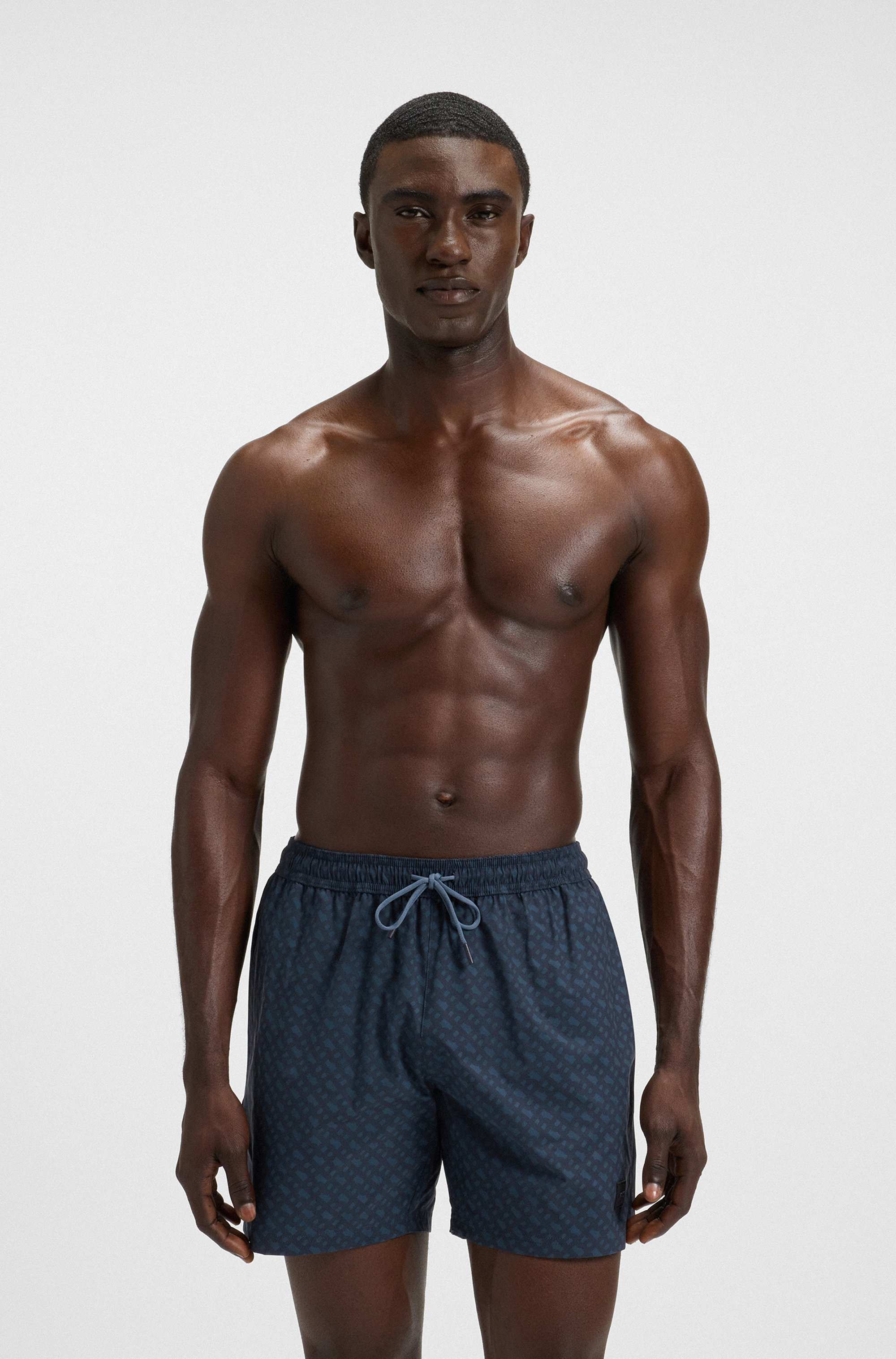 Logo-badge swim shorts with degradé monogram print