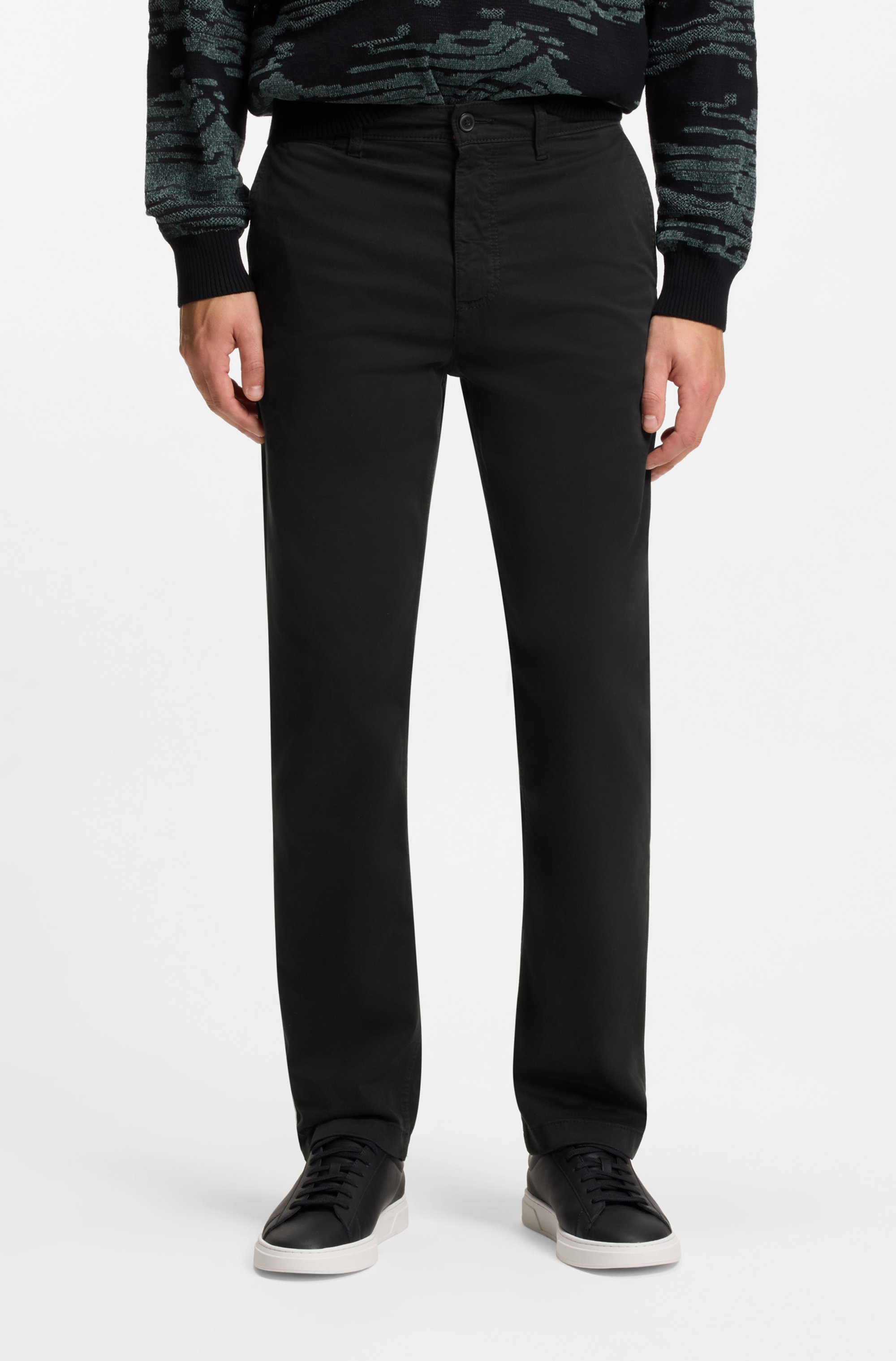 Regular-fit trousers in stretch-cotton satin