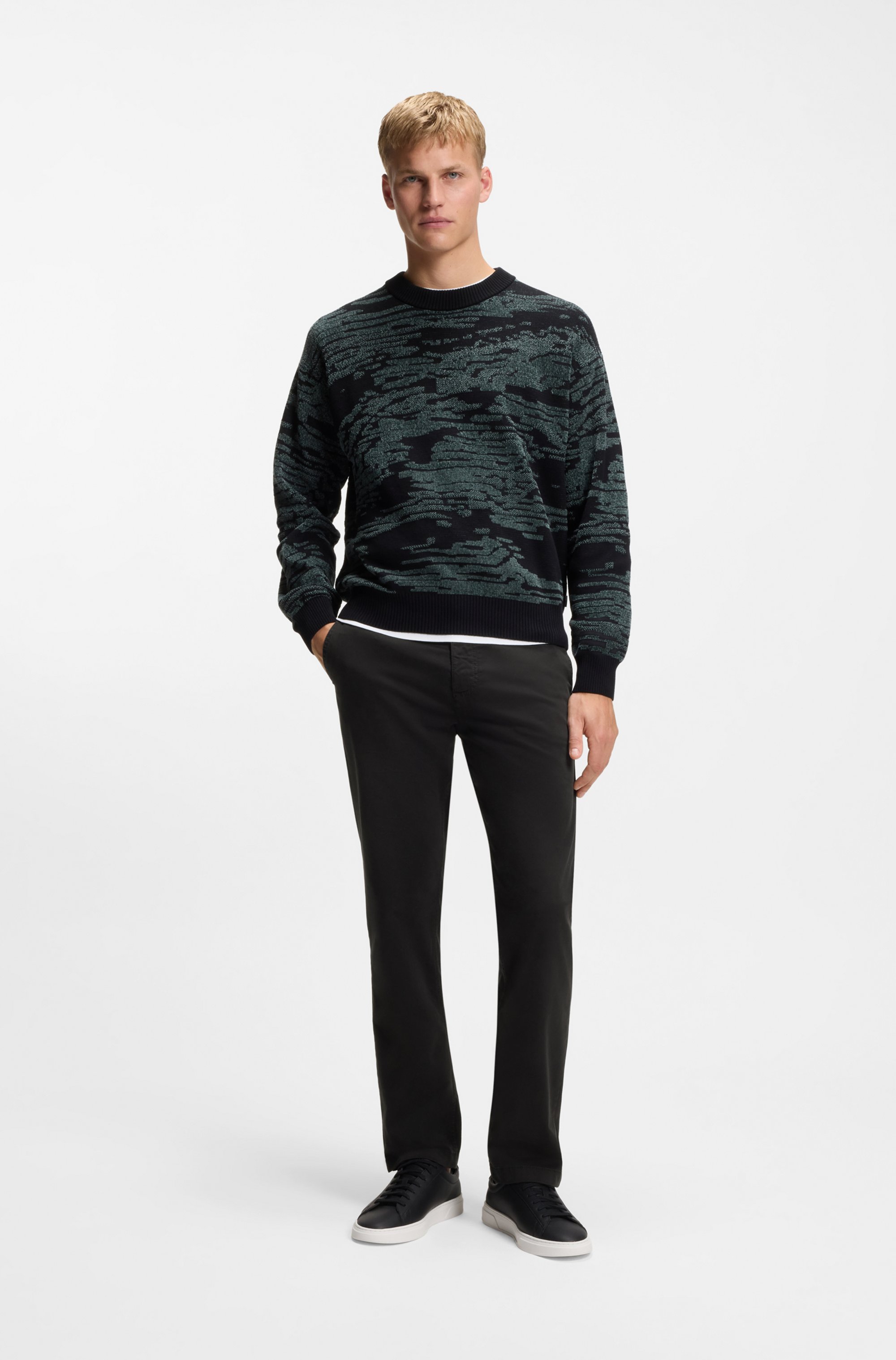 Regular-fit trousers in stretch-cotton satin