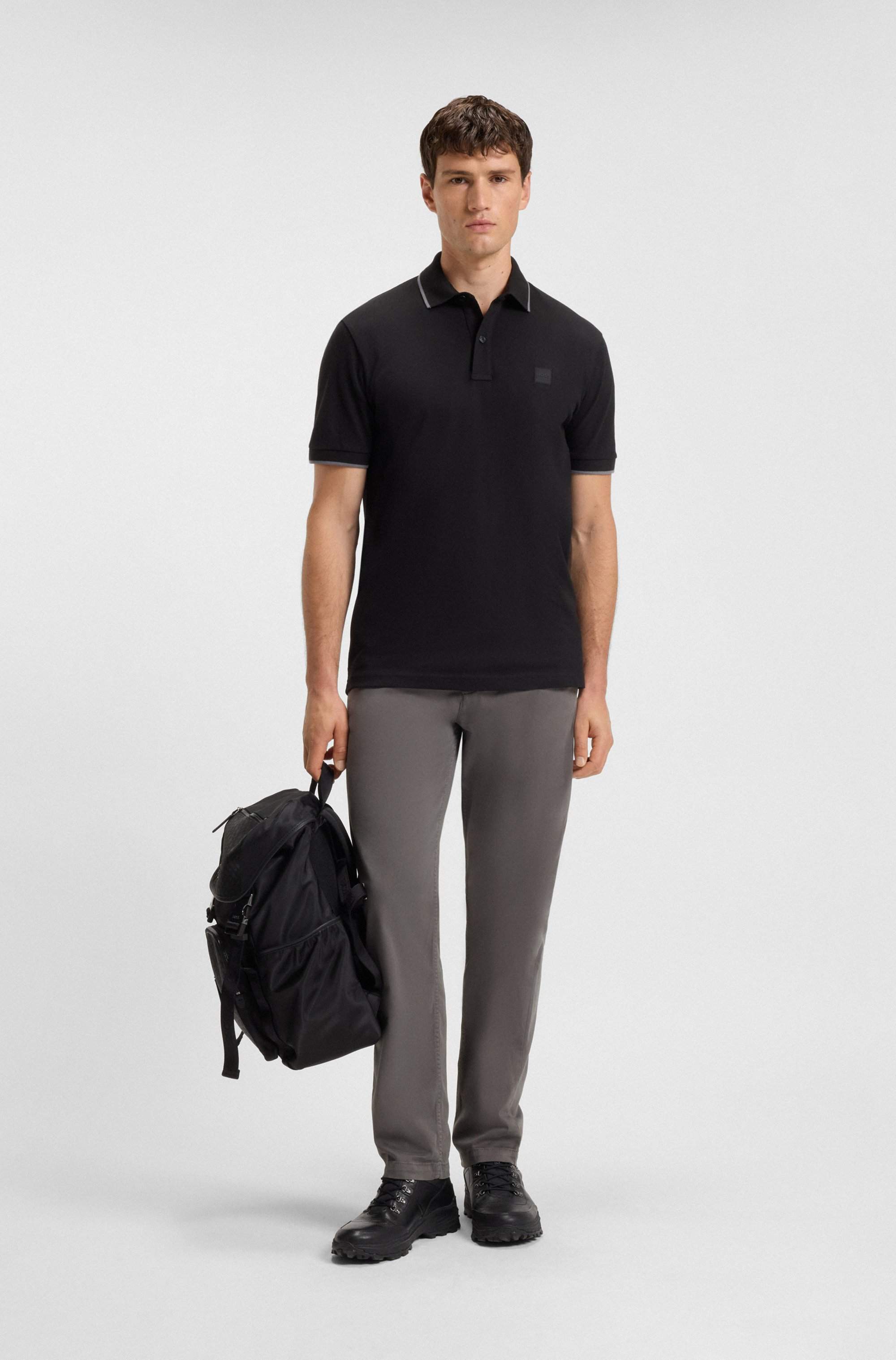 Regular-fit trousers in stretch-cotton satin