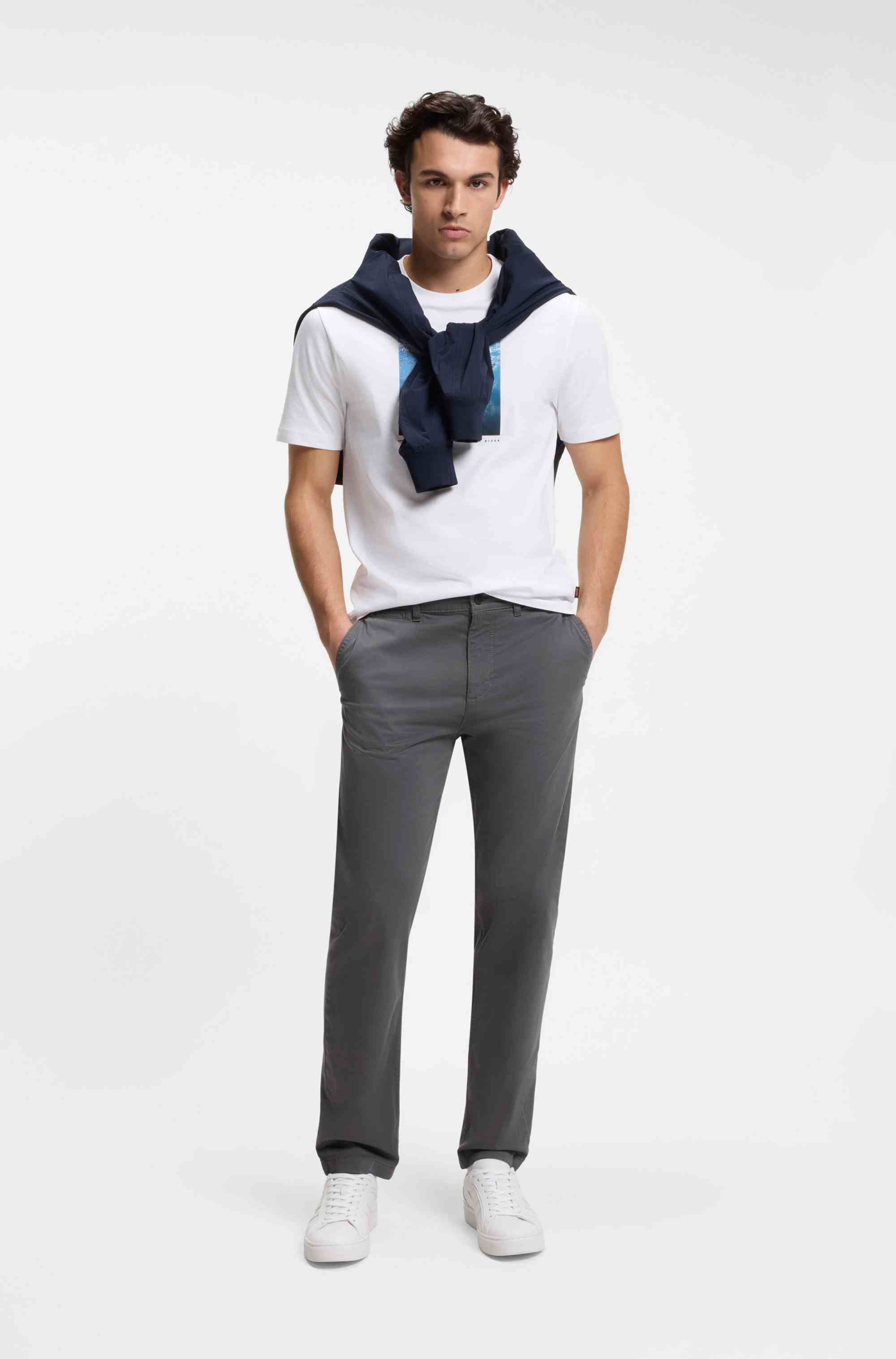 Regular-fit trousers in stretch-cotton satin