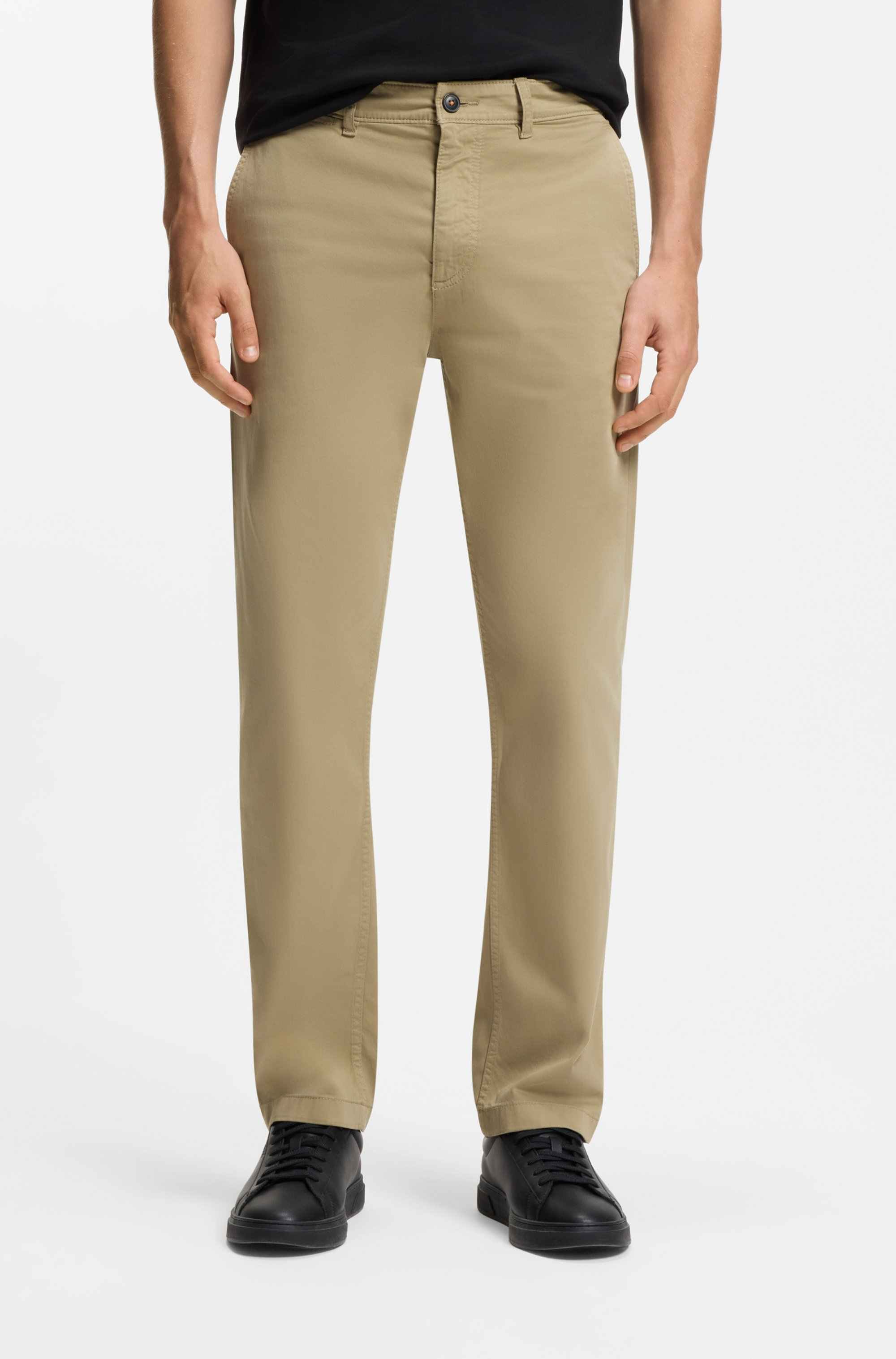 Regular-fit trousers in stretch-cotton satin