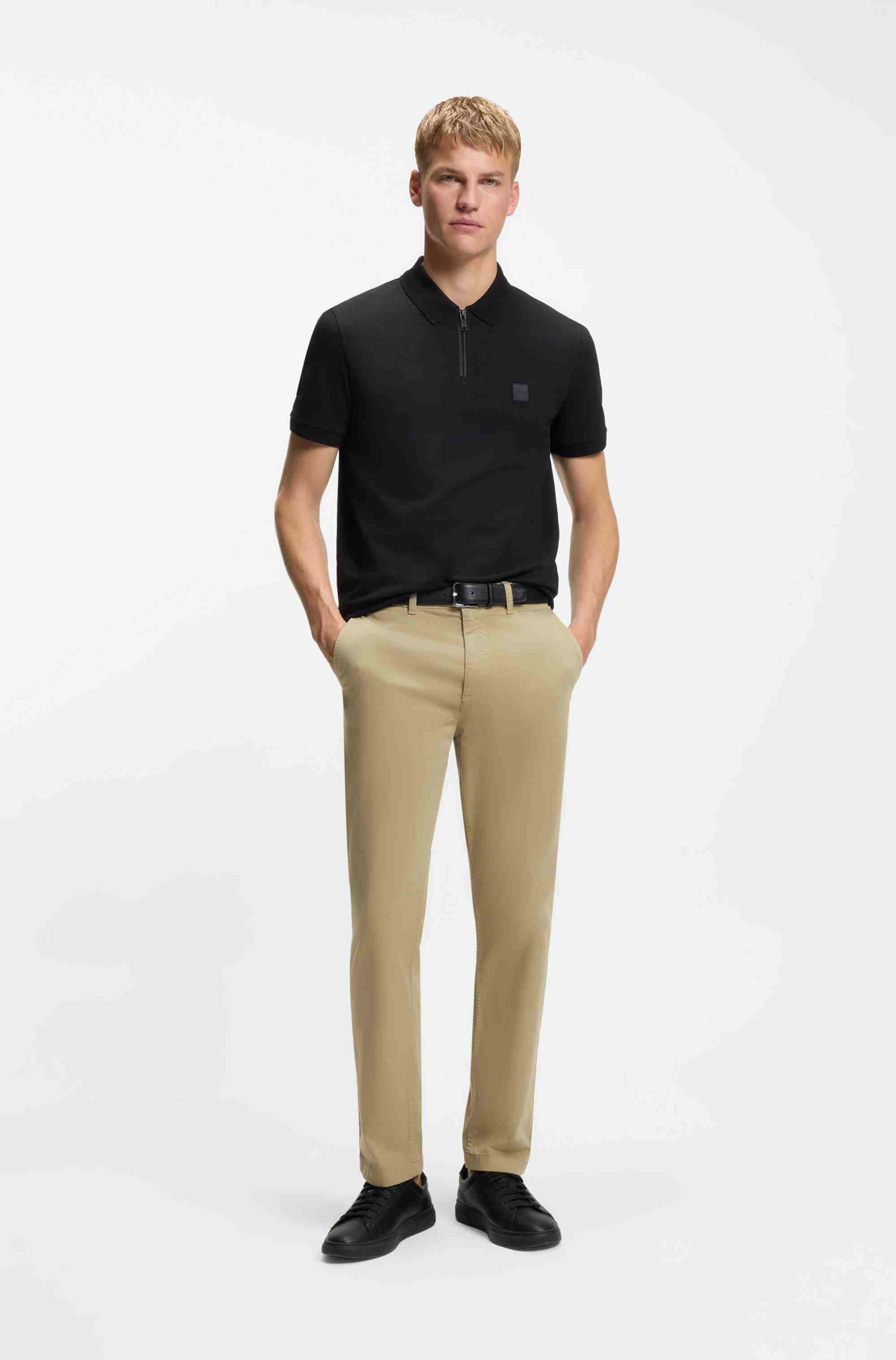 Regular-fit trousers in stretch-cotton satin