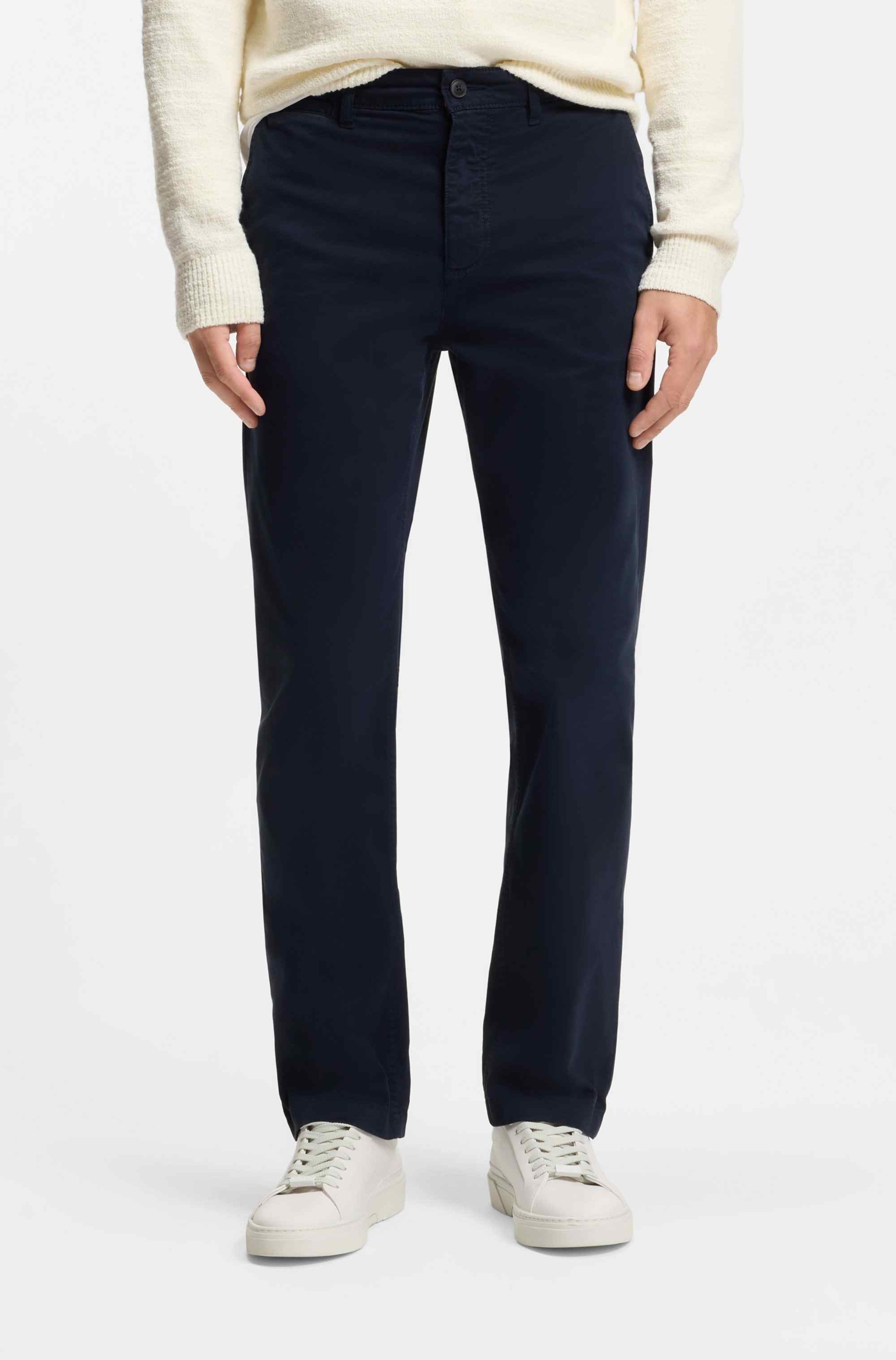 Regular-fit trousers in stretch-cotton satin