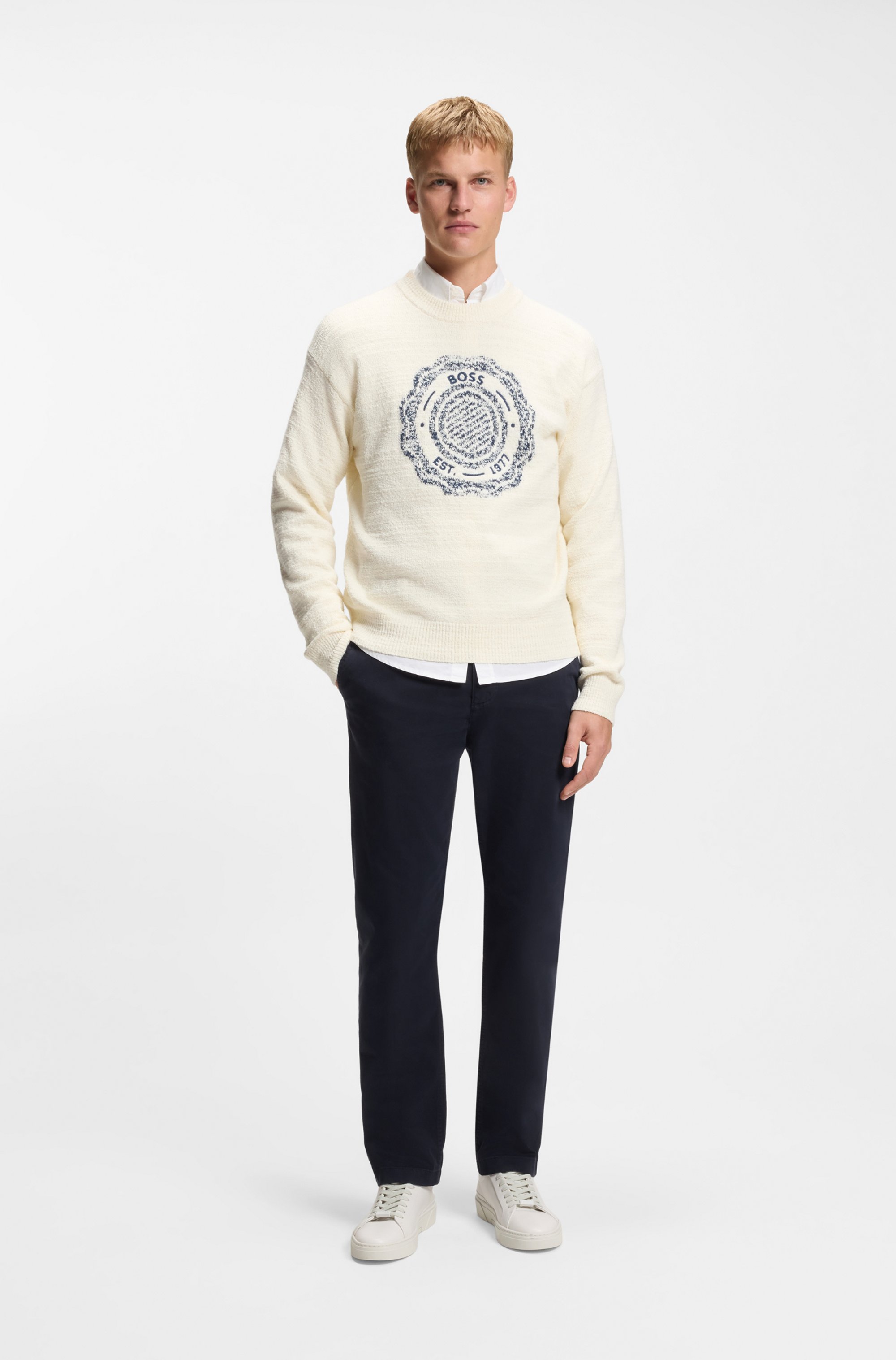 Regular-fit trousers in stretch-cotton satin