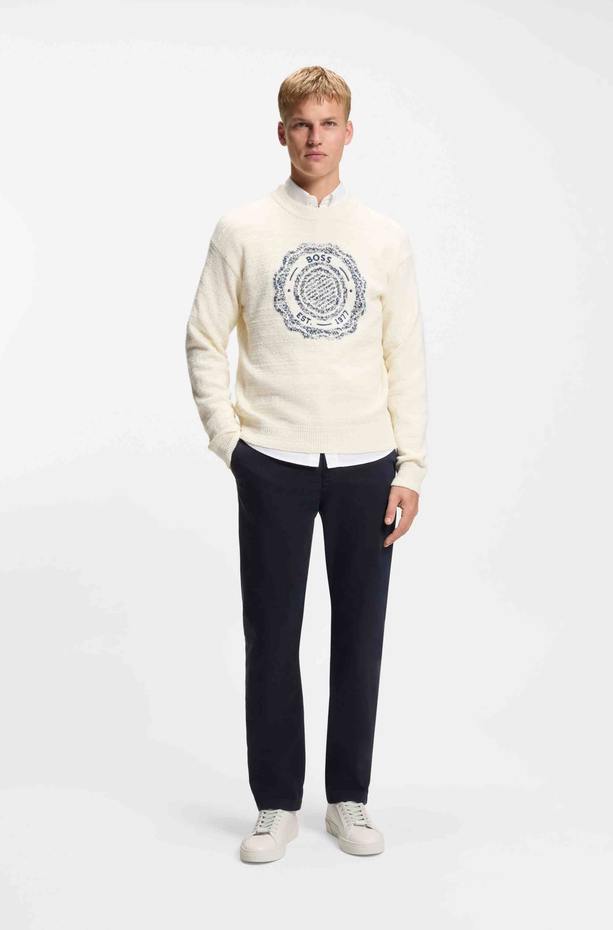 Regular-fit trousers in stretch-cotton satin