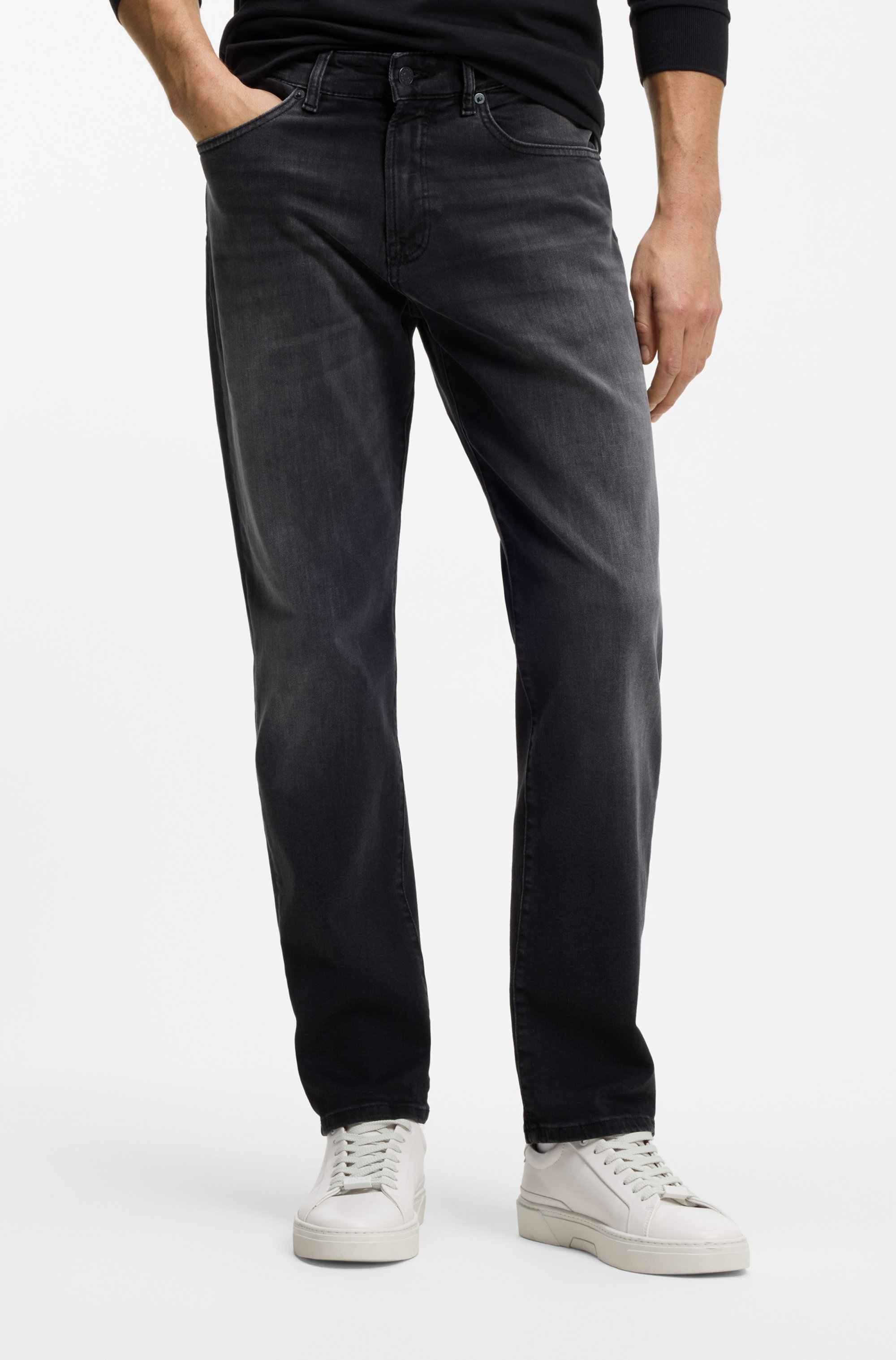 Maine regular-fit jeans in black super-stretch denim
