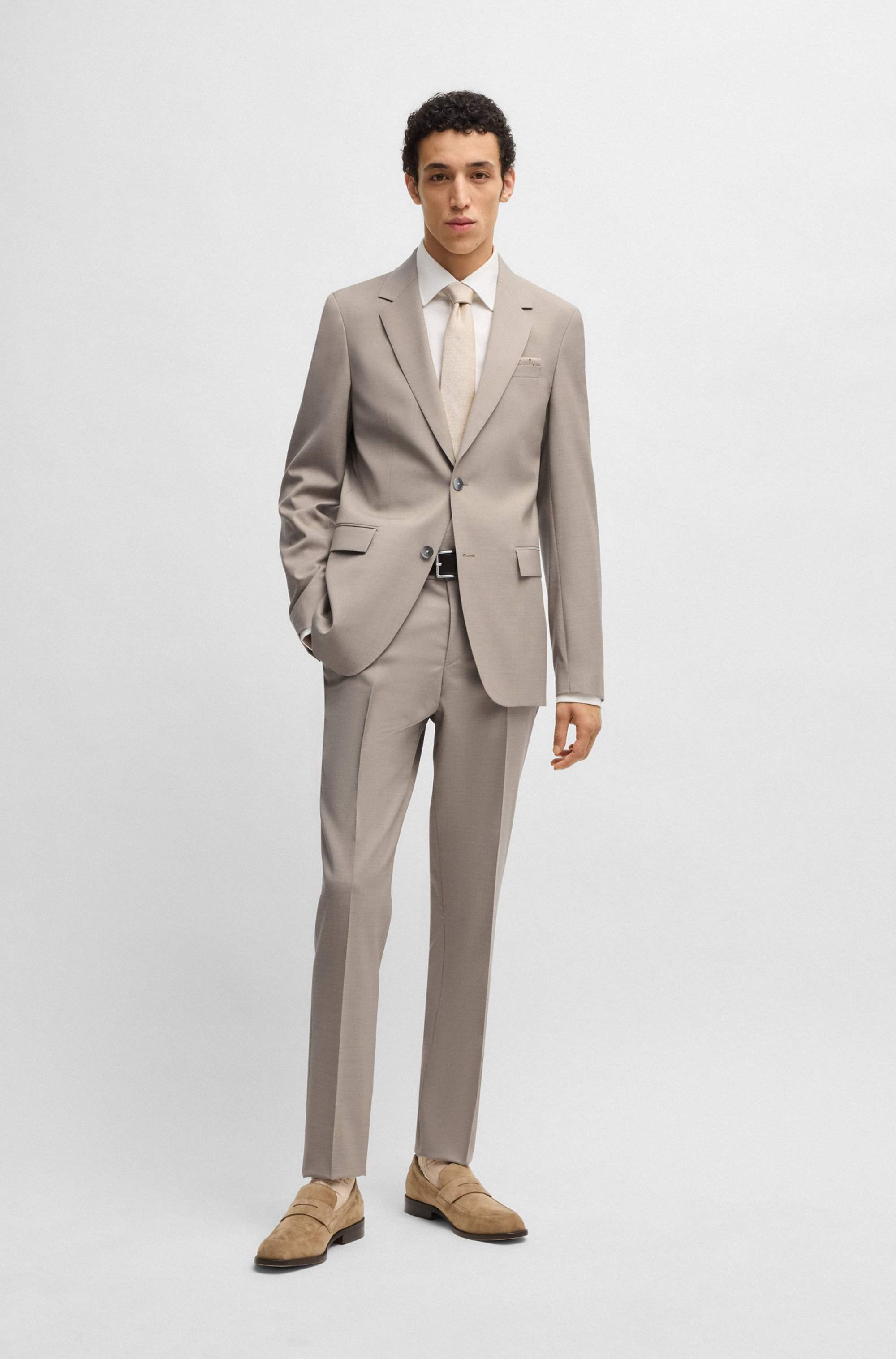 Slim-fit suit in micro-patterned virgin wool