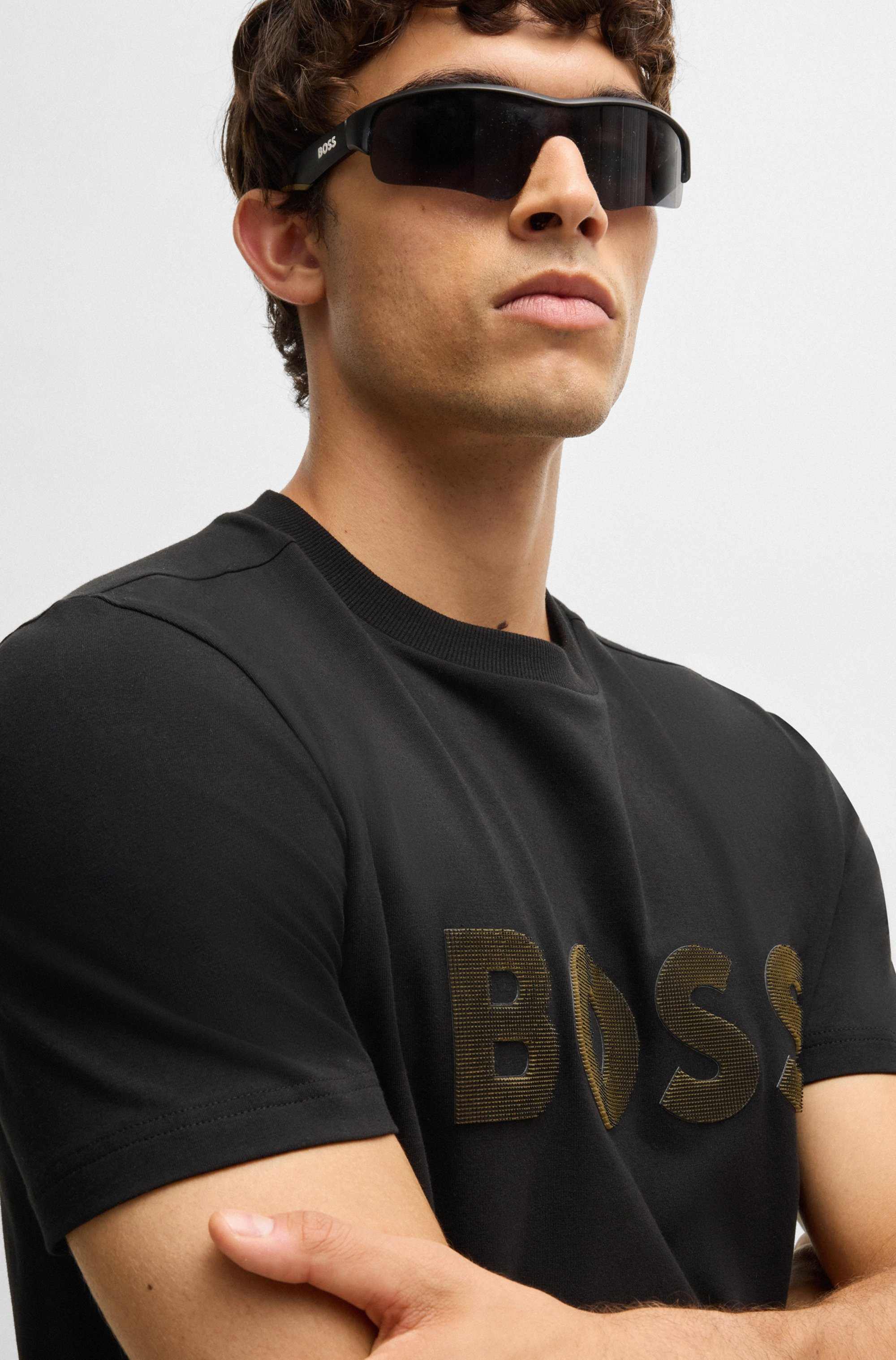 Stretch-cotton T-shirt with large logo