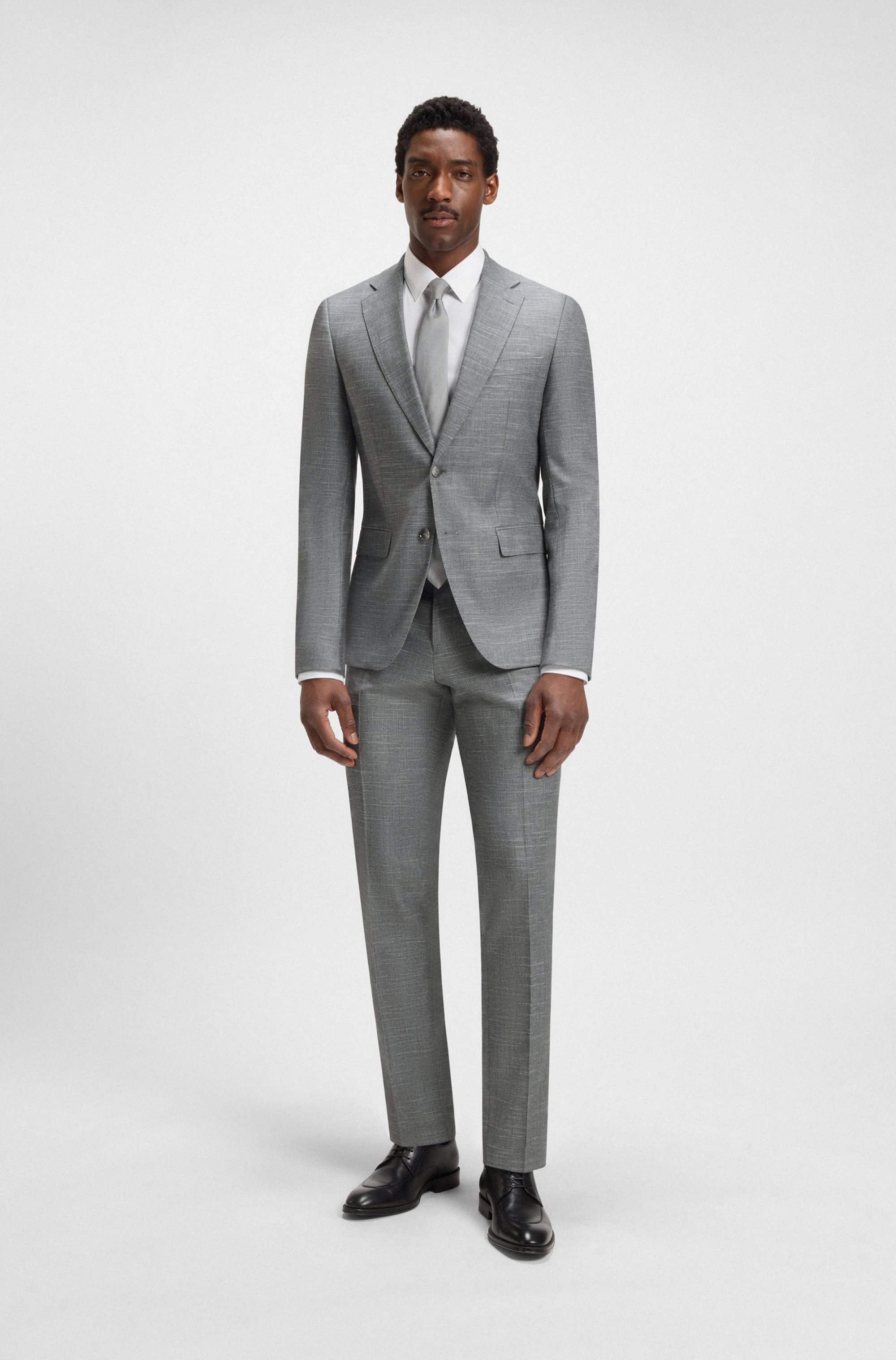 Slim-fit trousers in a patterned virgin-wool blend