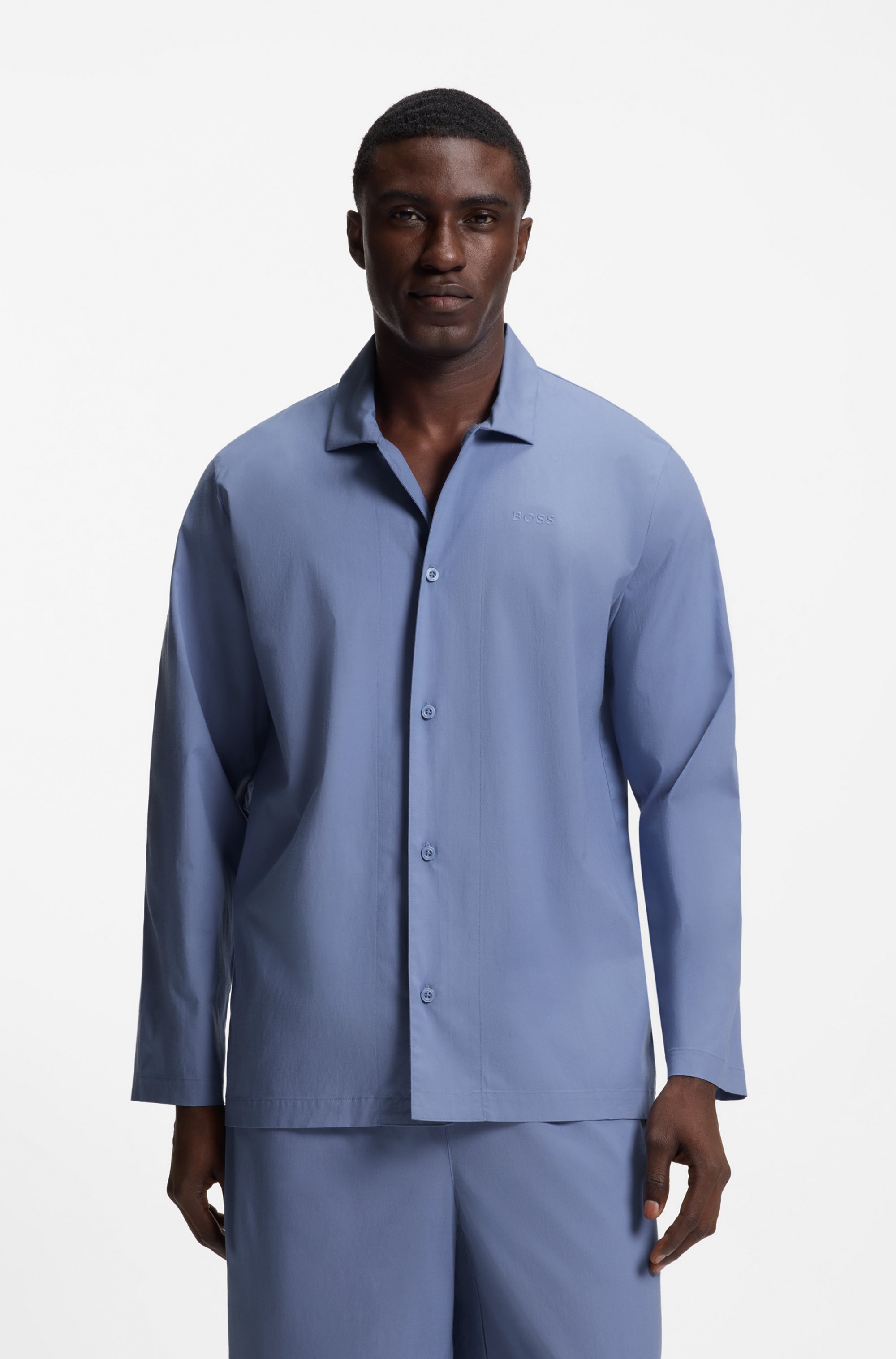 Two-piece poplin pyjama set with embroidered branding