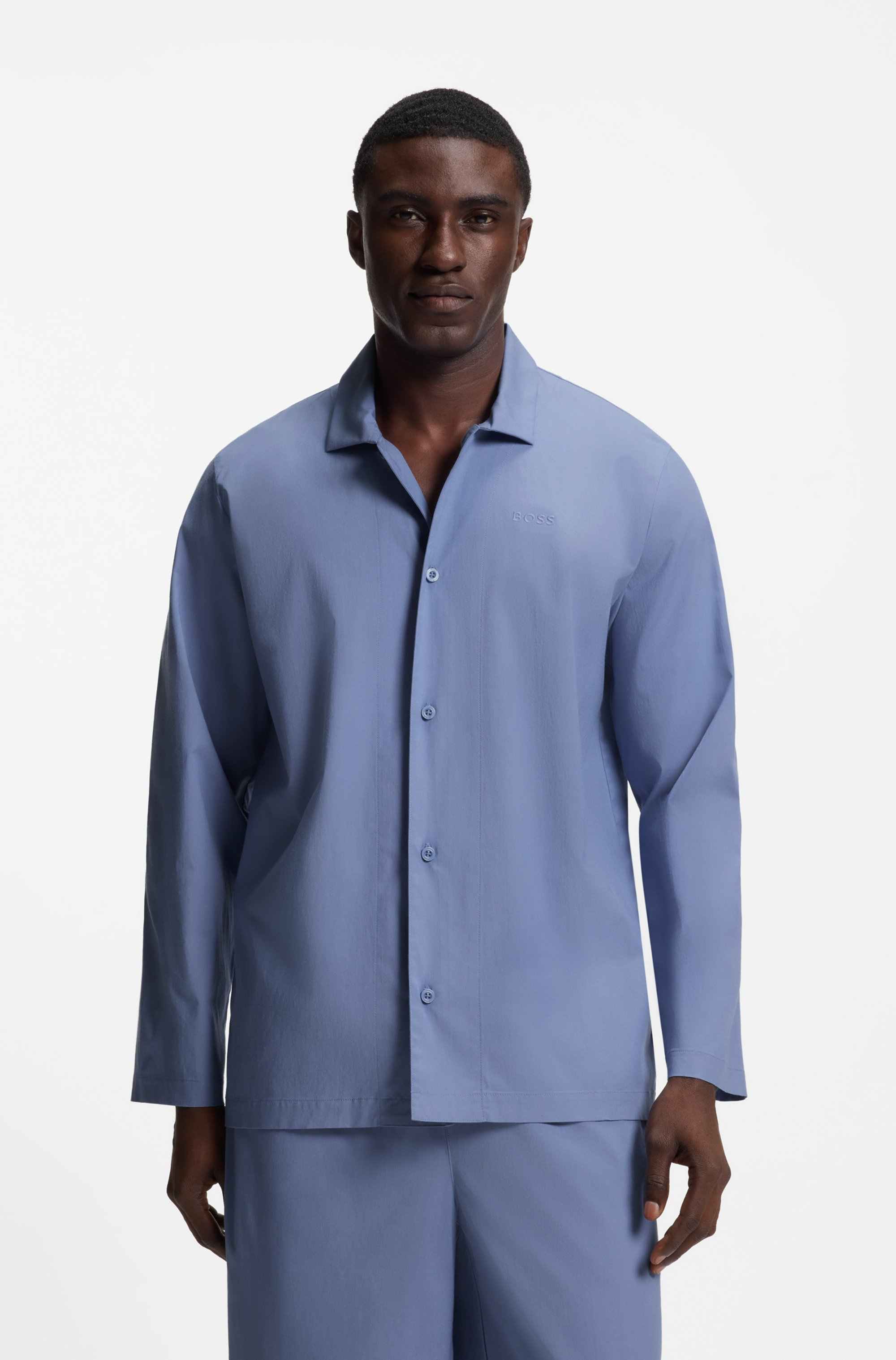 Two-piece poplin pyjama set with embroidered branding