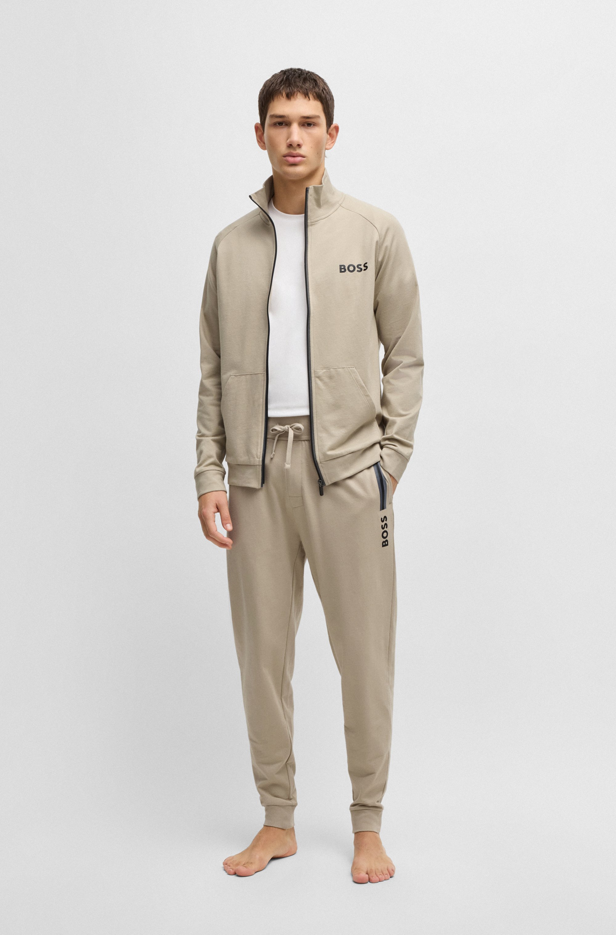 Drawcord tracksuit bottoms in cotton terry with logo print