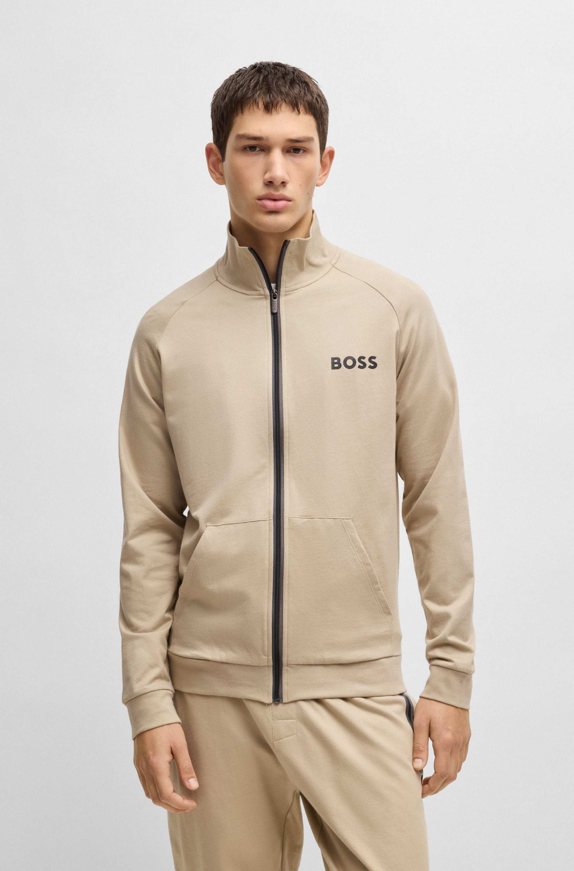 Cotton-terry zip-up jacket with logo print