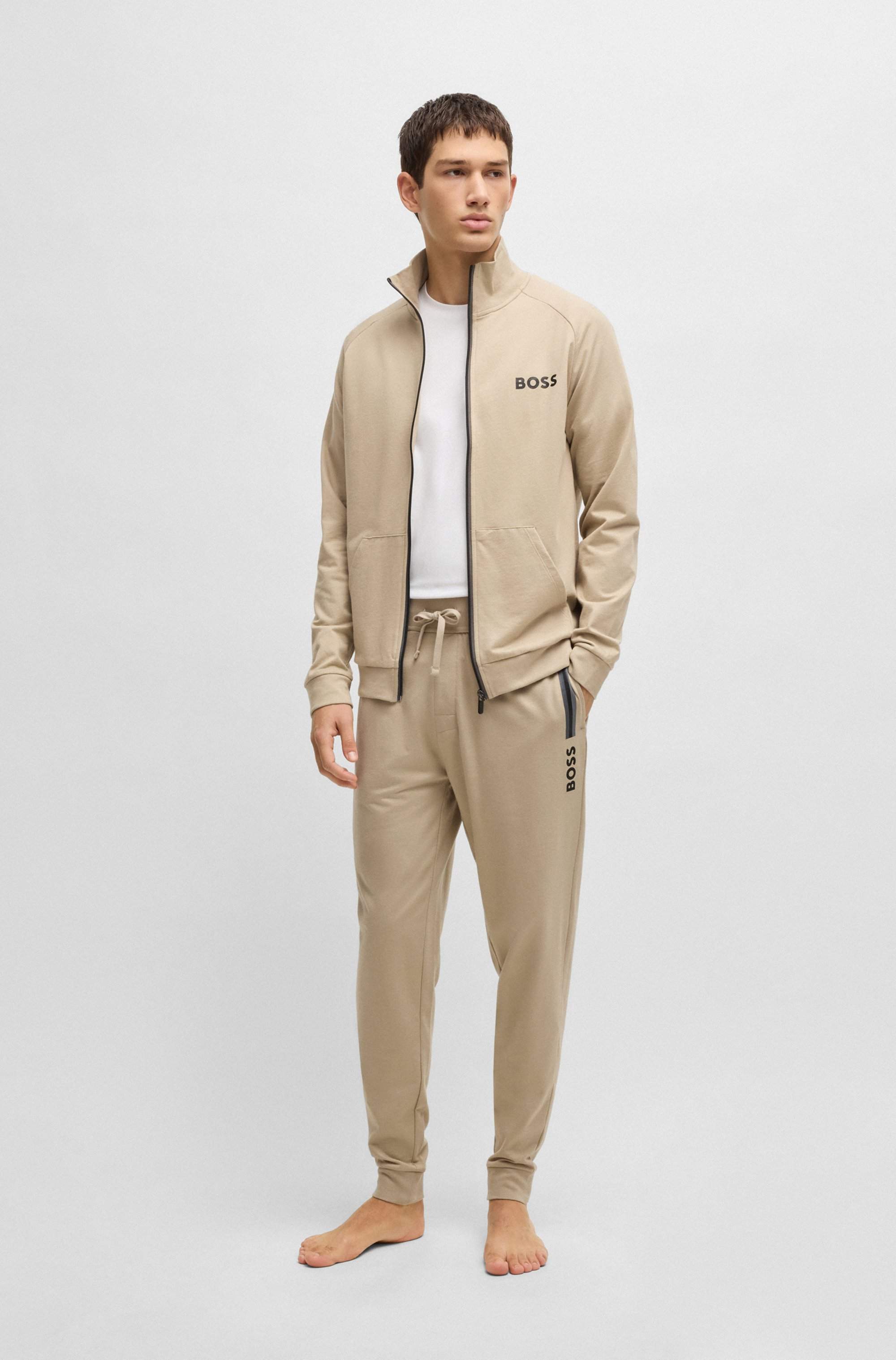 Cotton-terry zip-up jacket with logo print