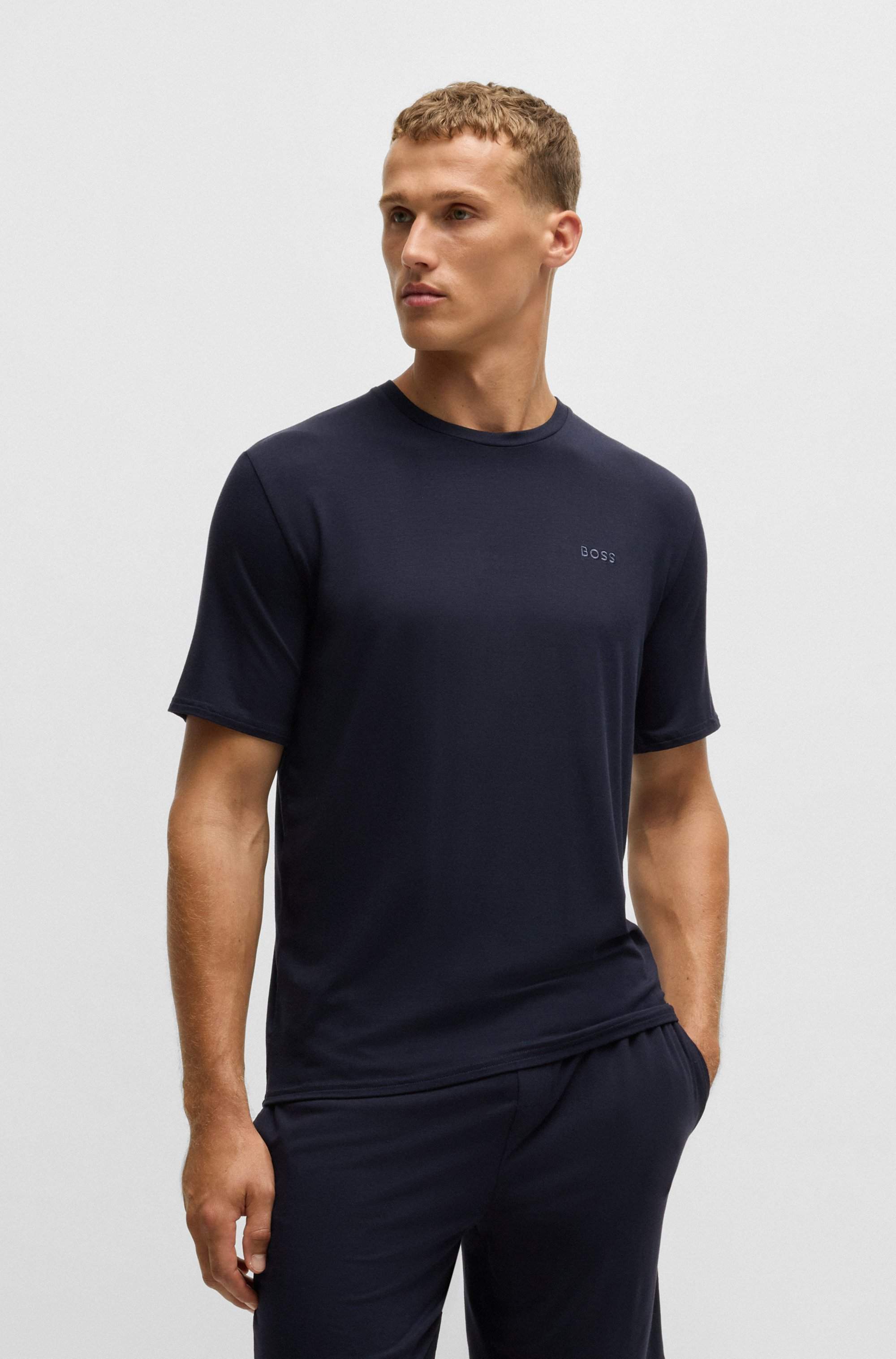 Short jersey pyjama set with embroidered branding