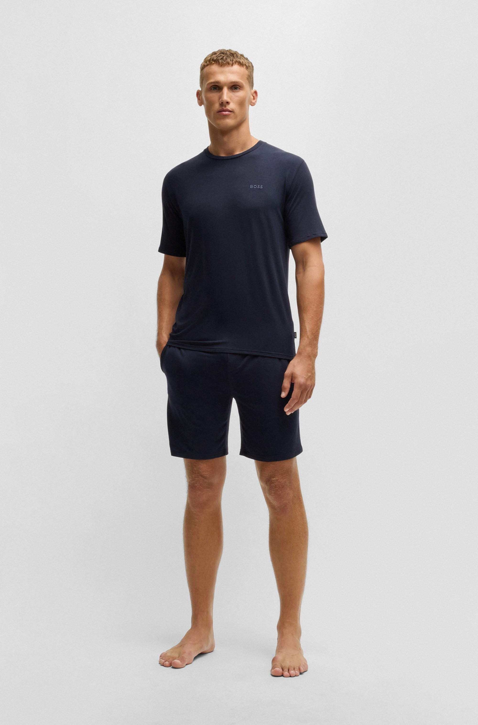 Short jersey pyjama set with embroidered branding