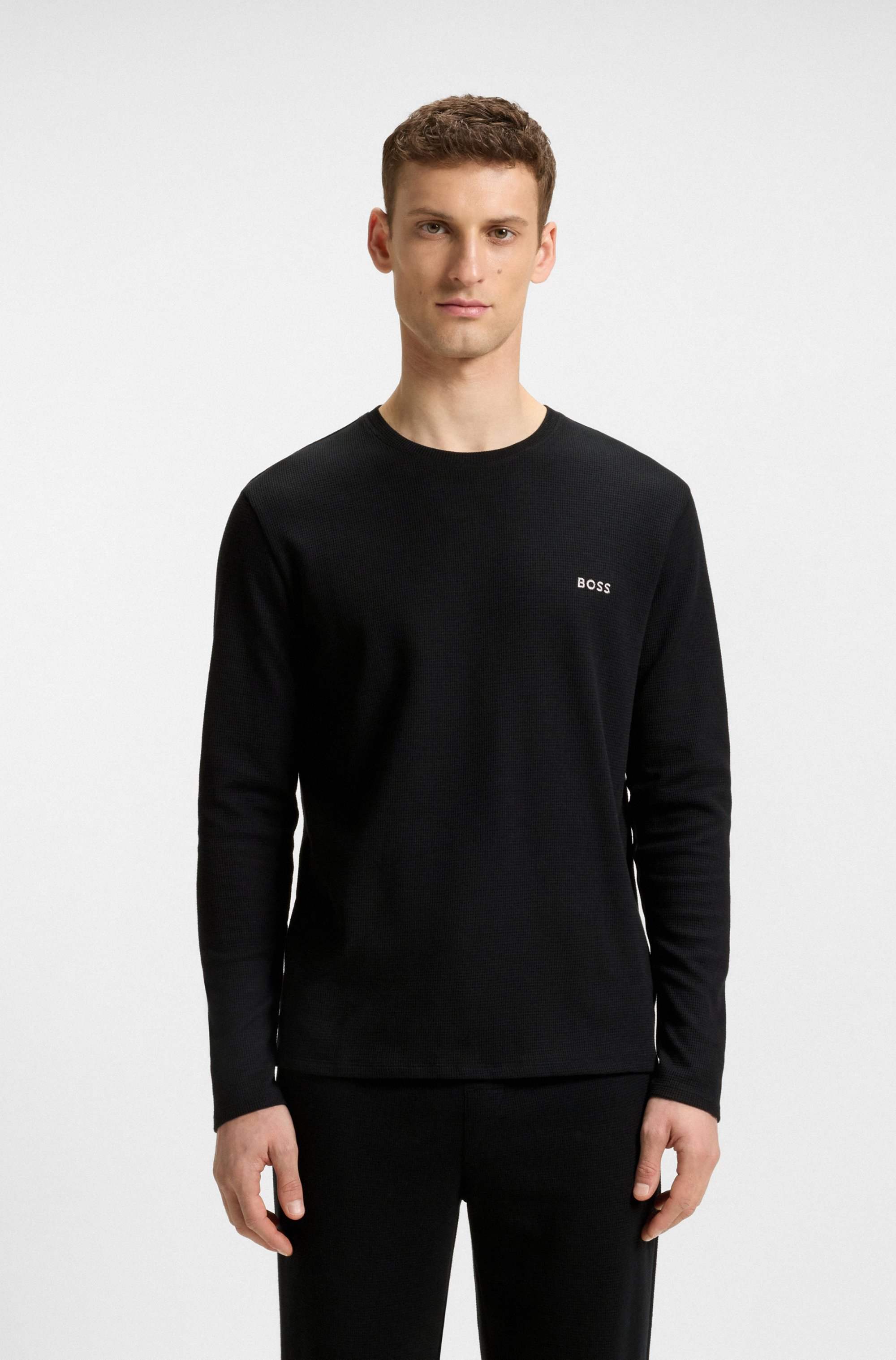 Cotton-blend pyjama T-shirt with embroidered logo