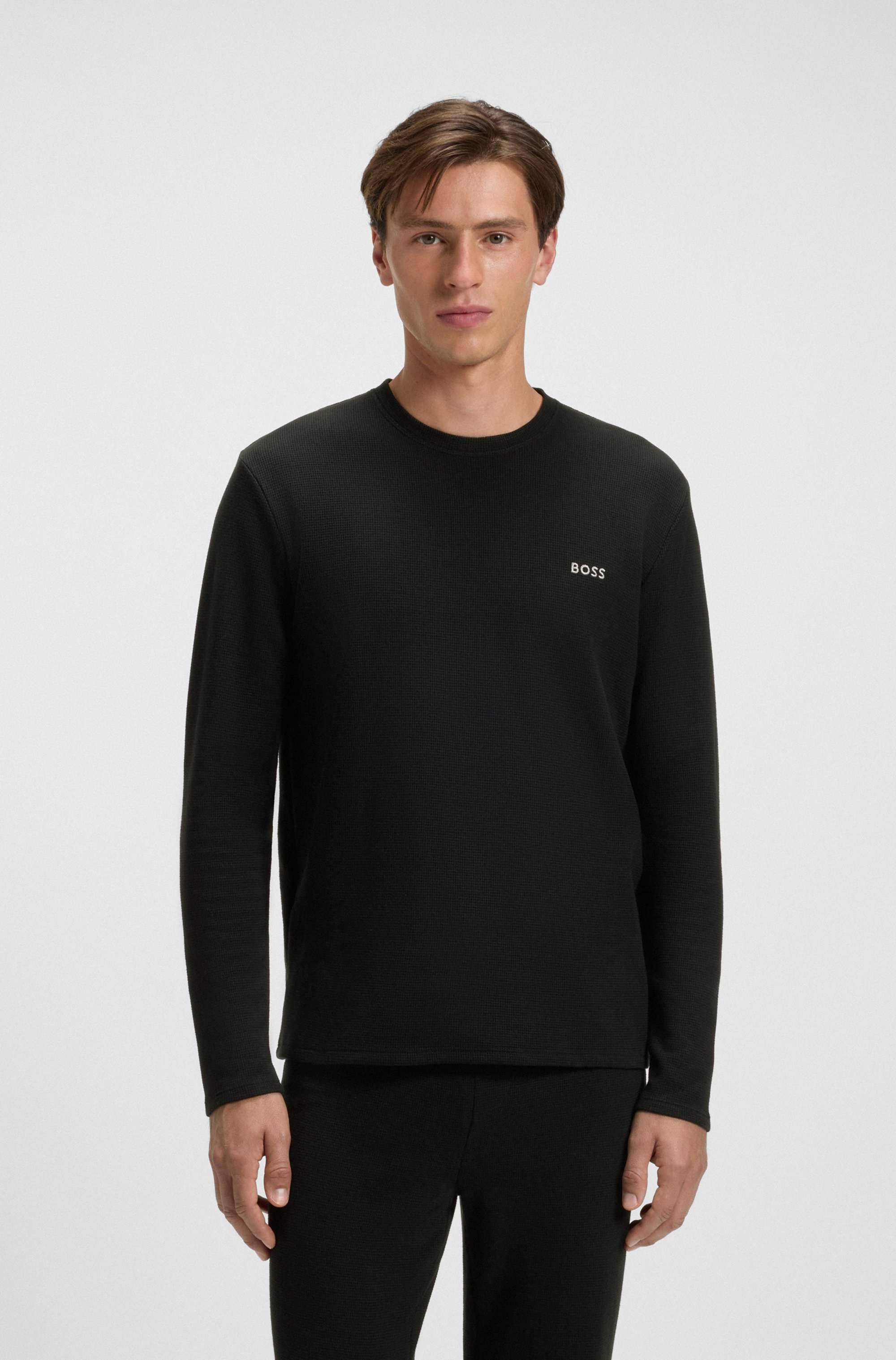 Waffle-structured pyjama T-shirt in a cotton blend