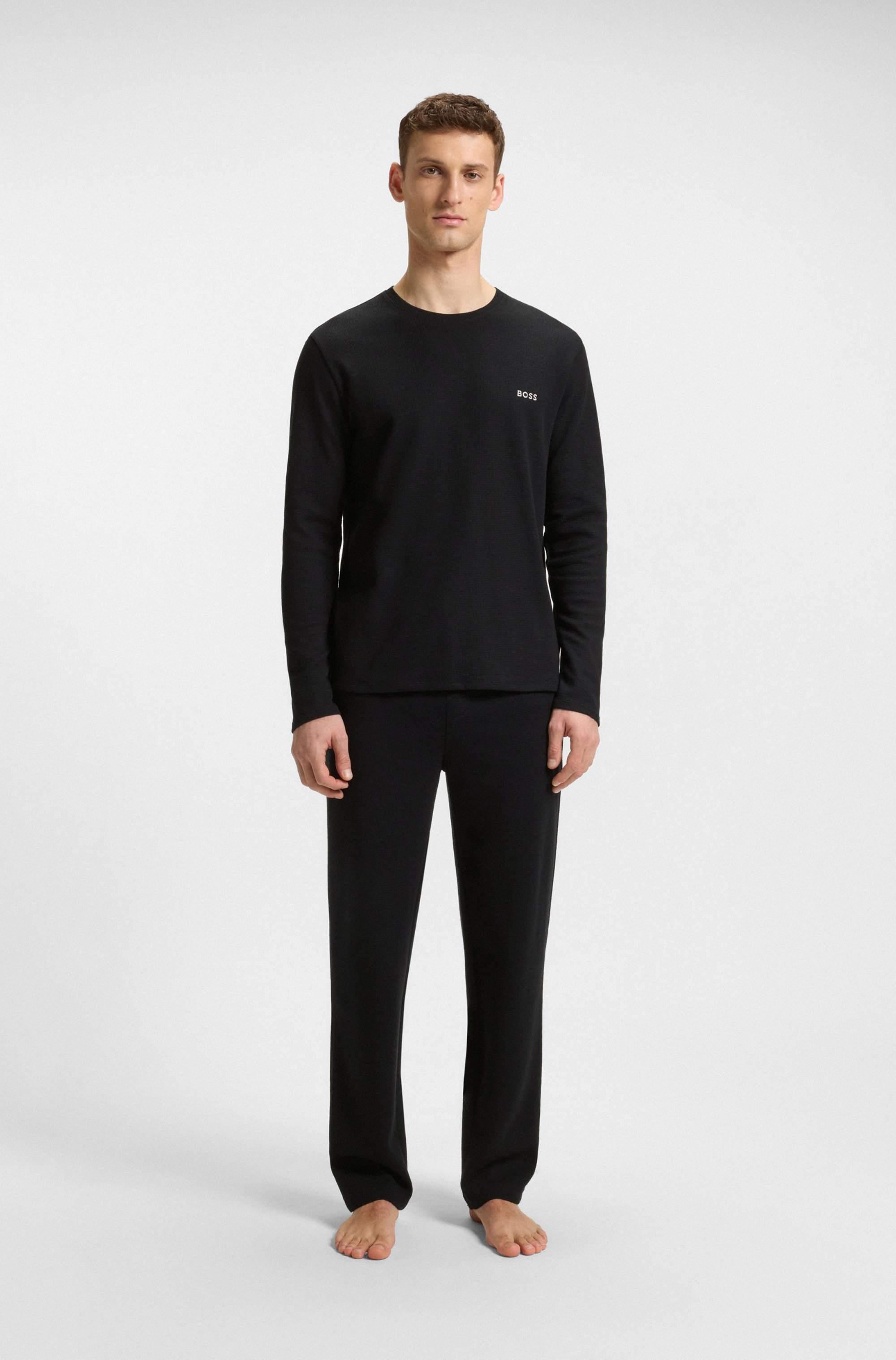 Cotton-blend pyjama T-shirt with embroidered logo
