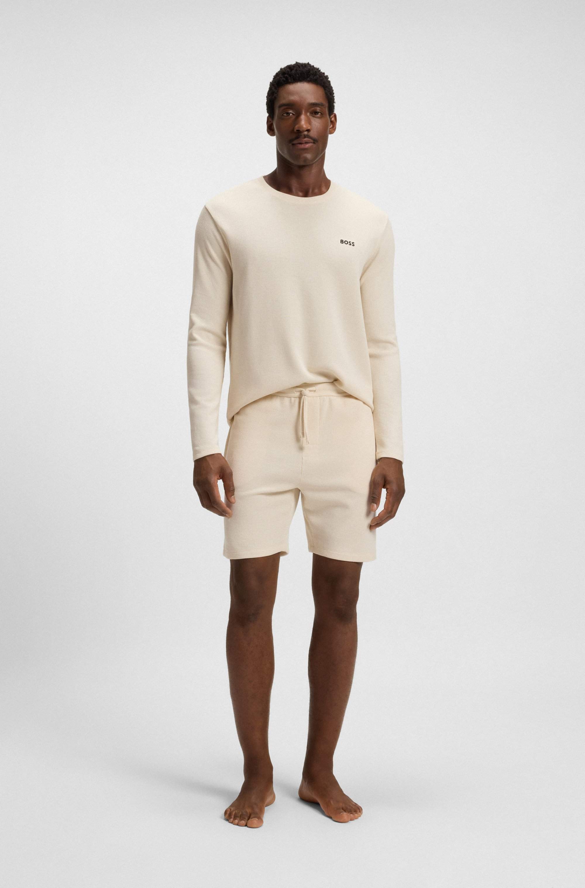 Waffle-structured pyjama T-shirt in a cotton blend