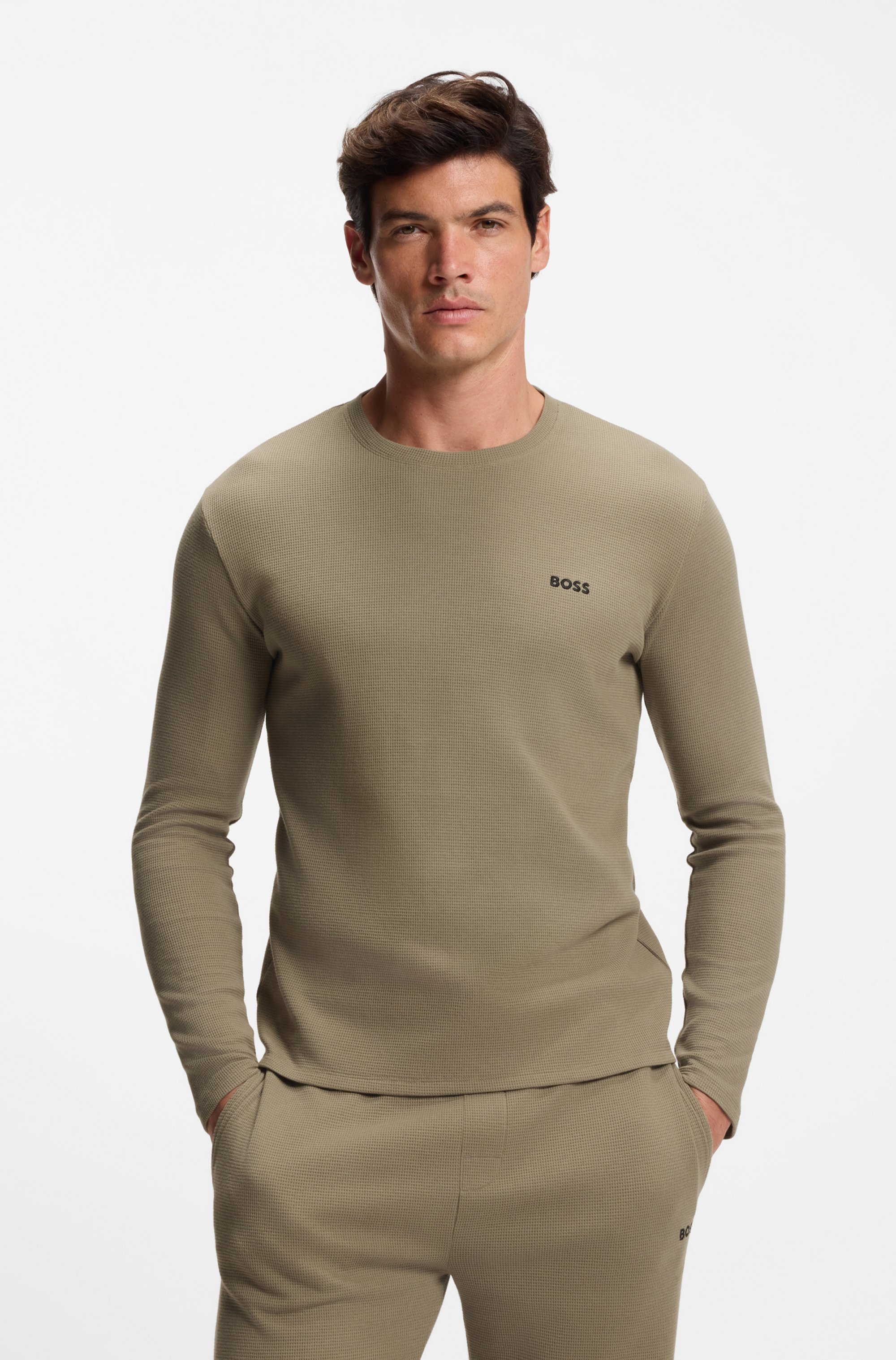 Waffle-structured pyjama T-shirt in a cotton blend