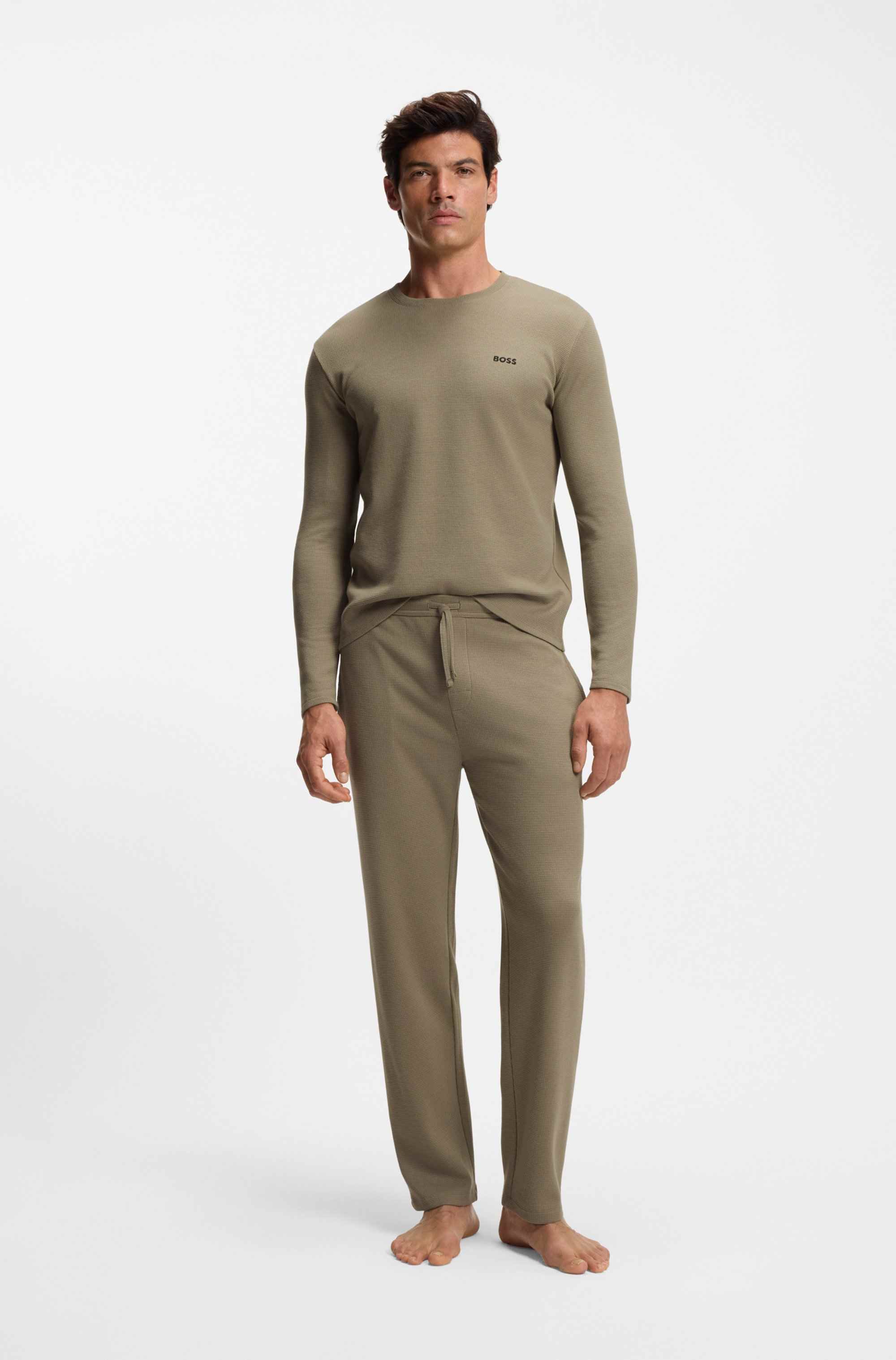 Waffle-structured pyjama T-shirt in a cotton blend