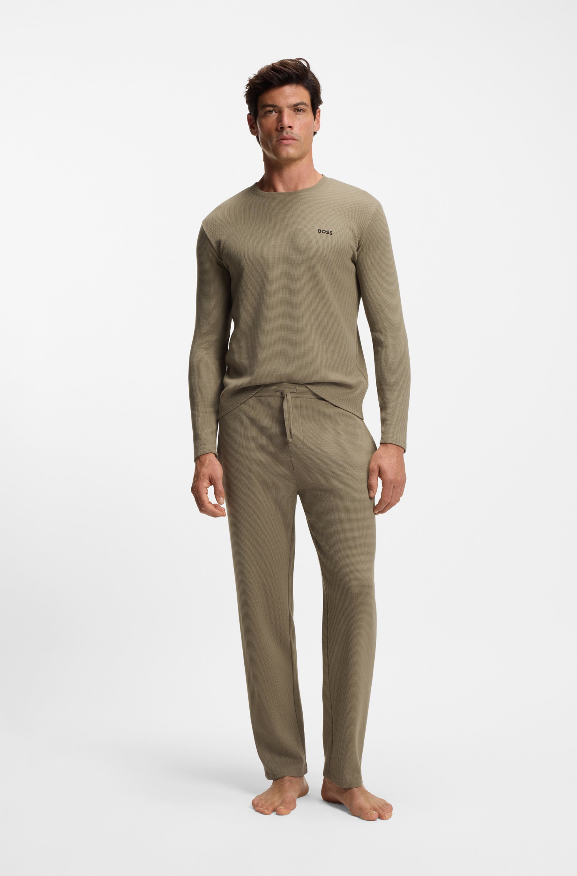 Waffle-structured pyjama T-shirt in a cotton blend