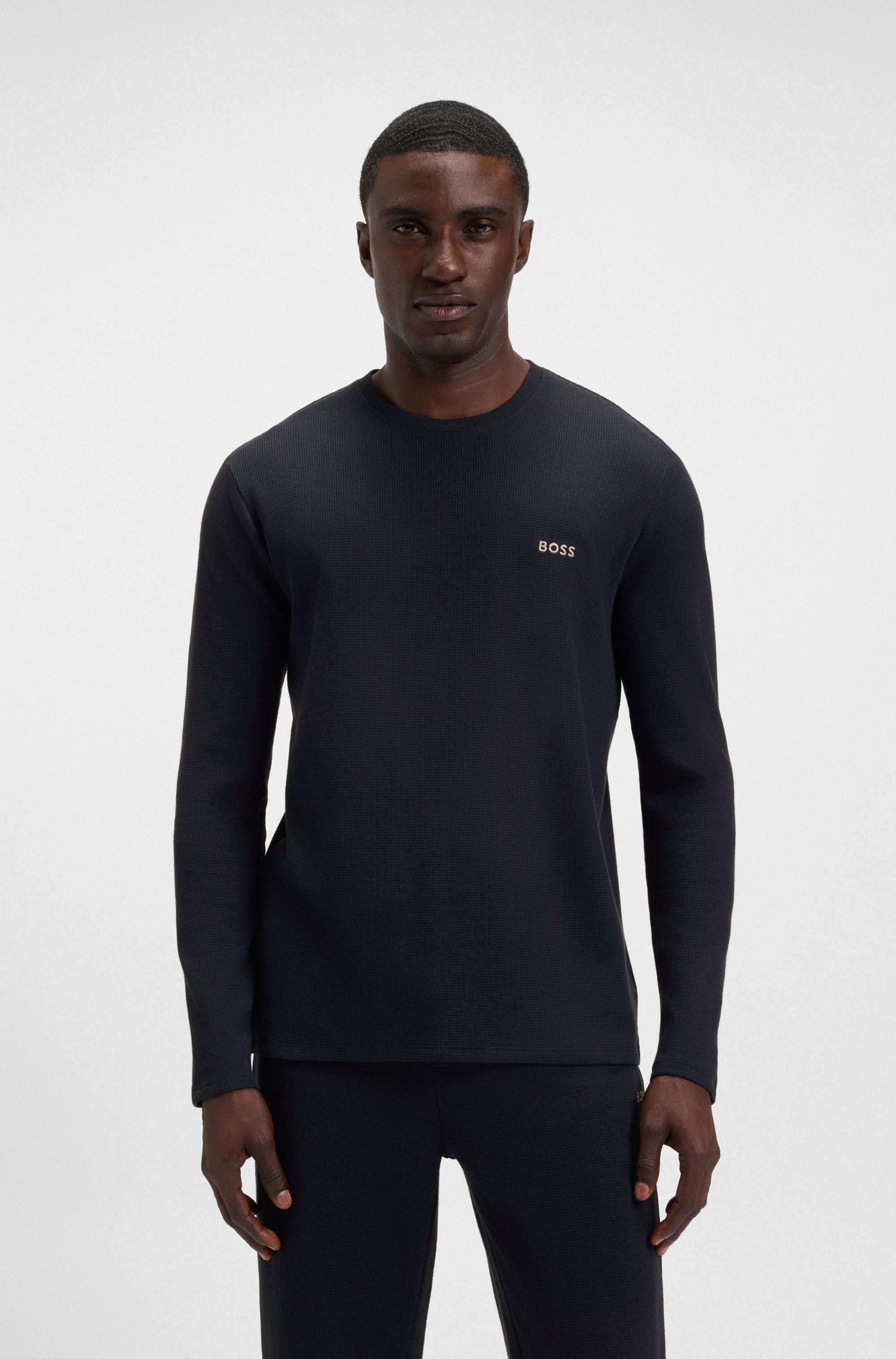 Waffle-structured pyjama T-shirt in a cotton blend