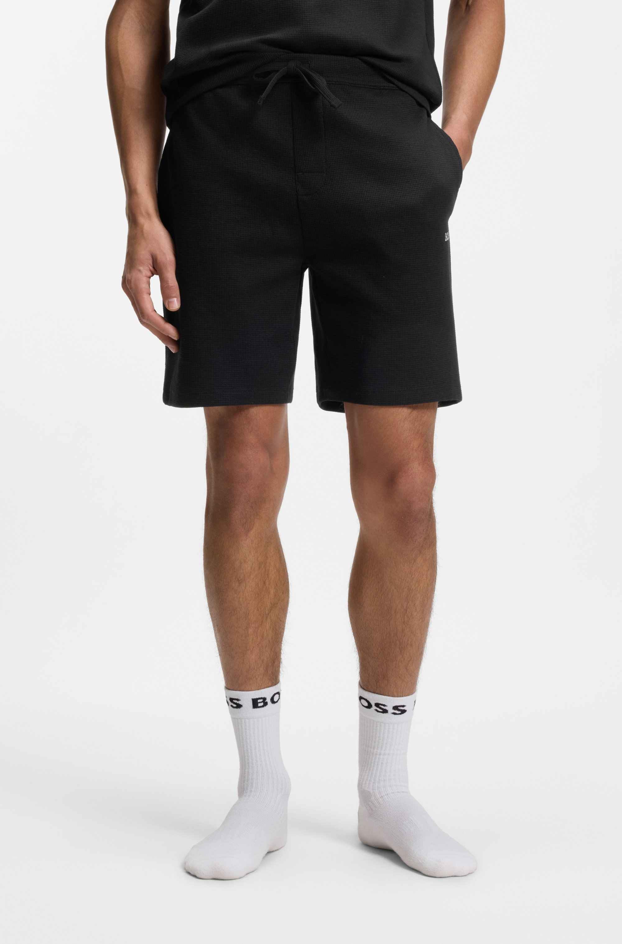 Cotton-blend pyjama shorts with embroidered logo