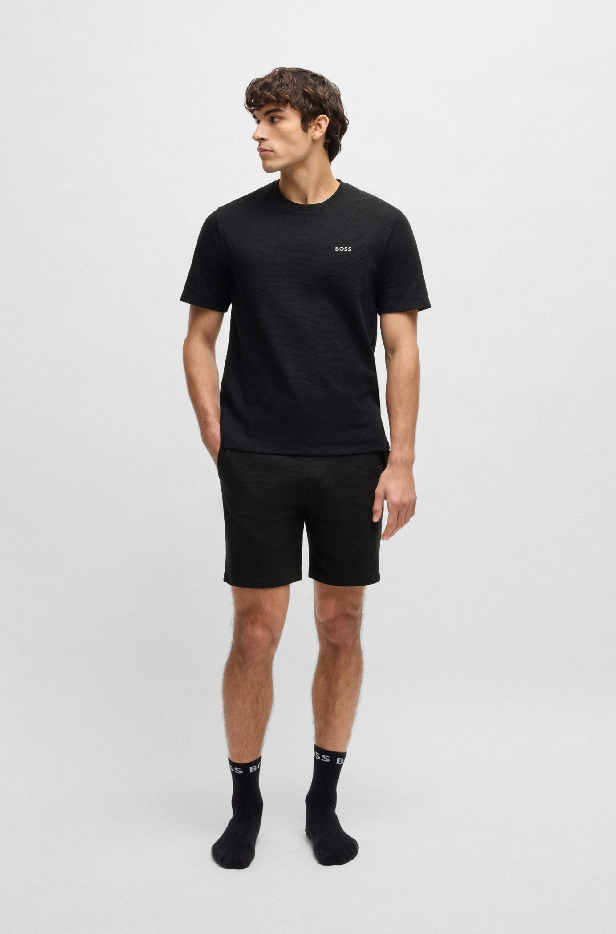 Waffle-structured pyjama shorts with embroidered logo