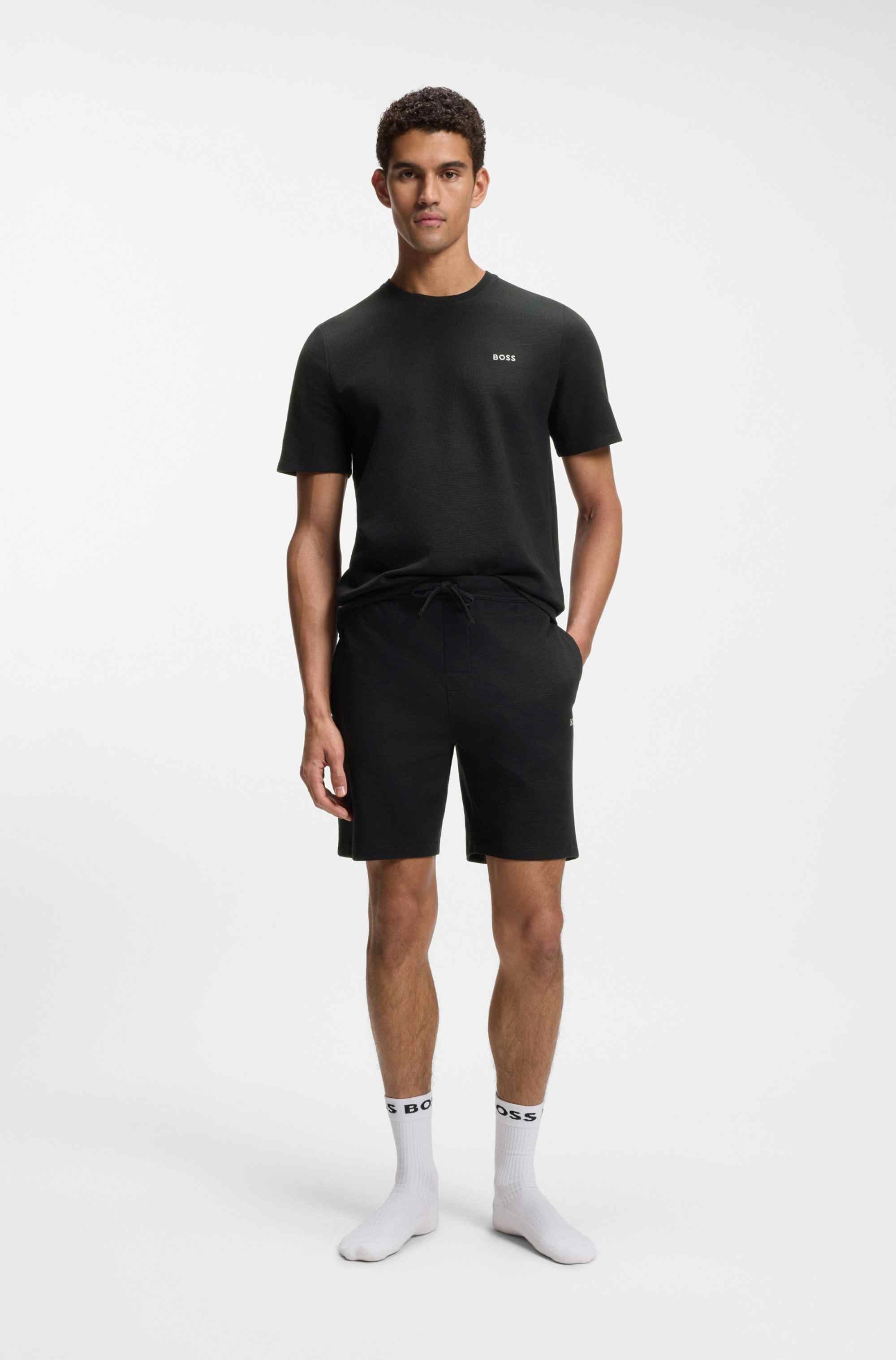 Cotton-blend pyjama shorts with embroidered logo