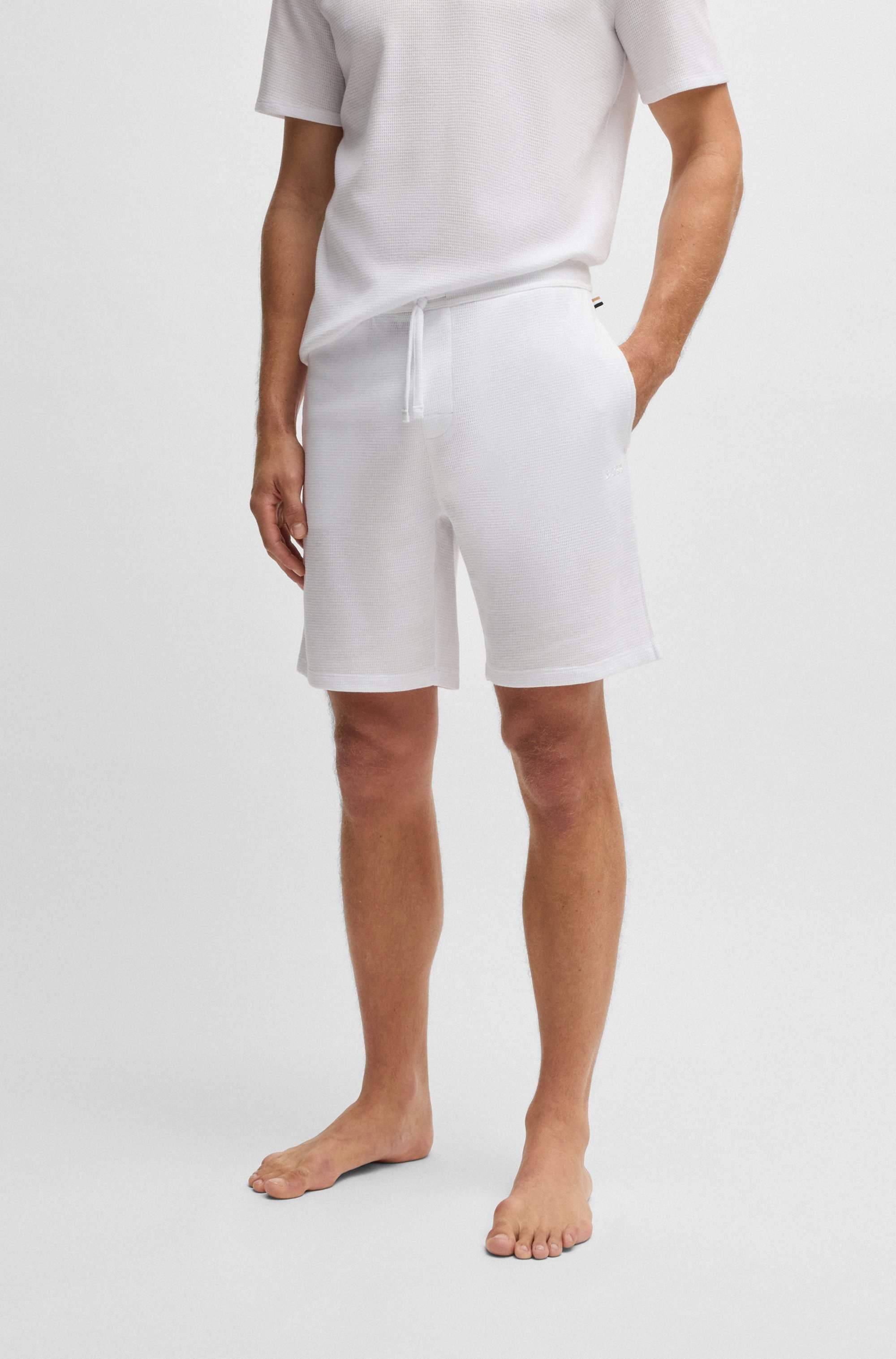 Waffle-structured pyjama shorts with embroidered logo
