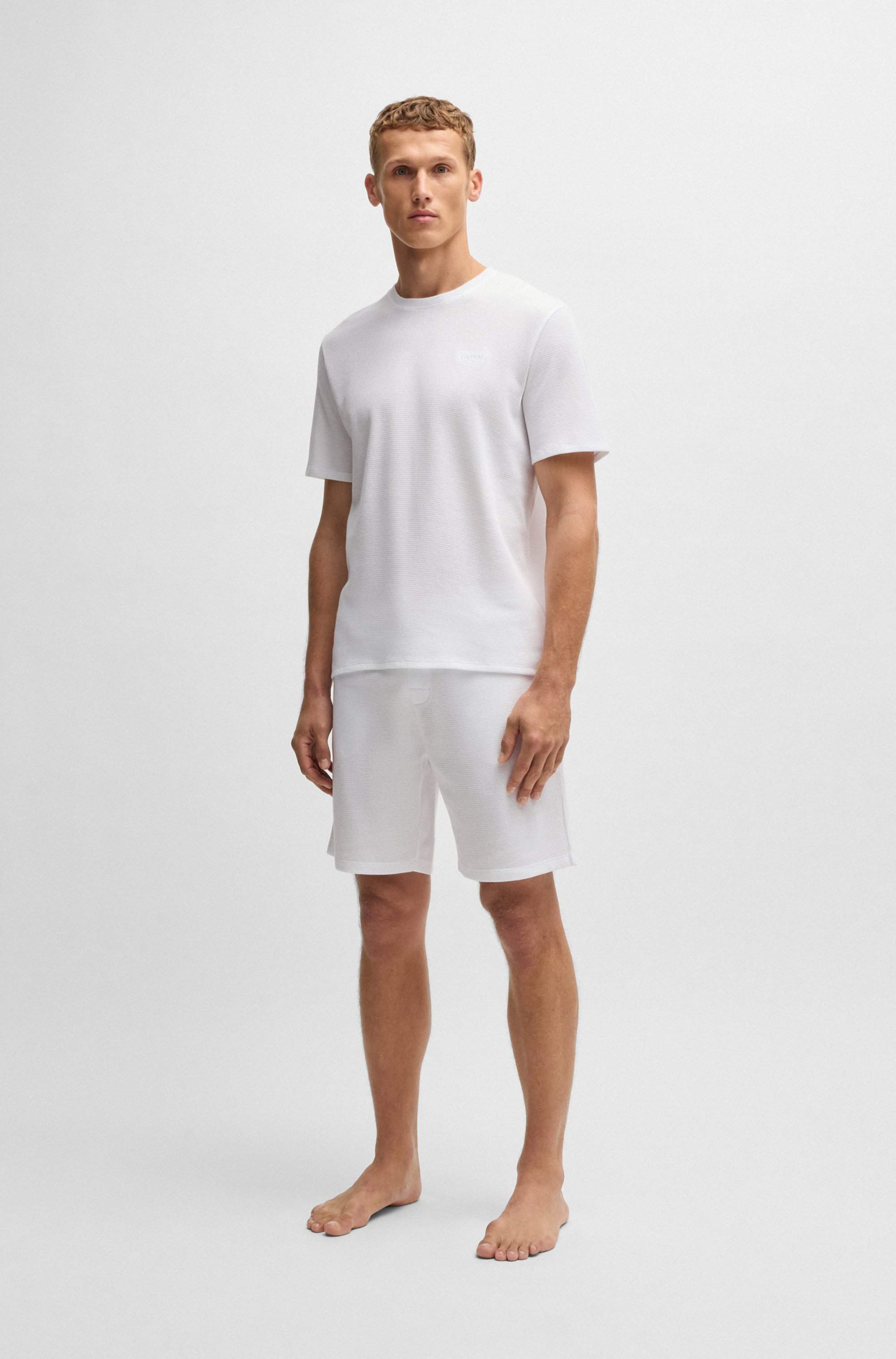Waffle-structured pyjama shorts with embroidered logo