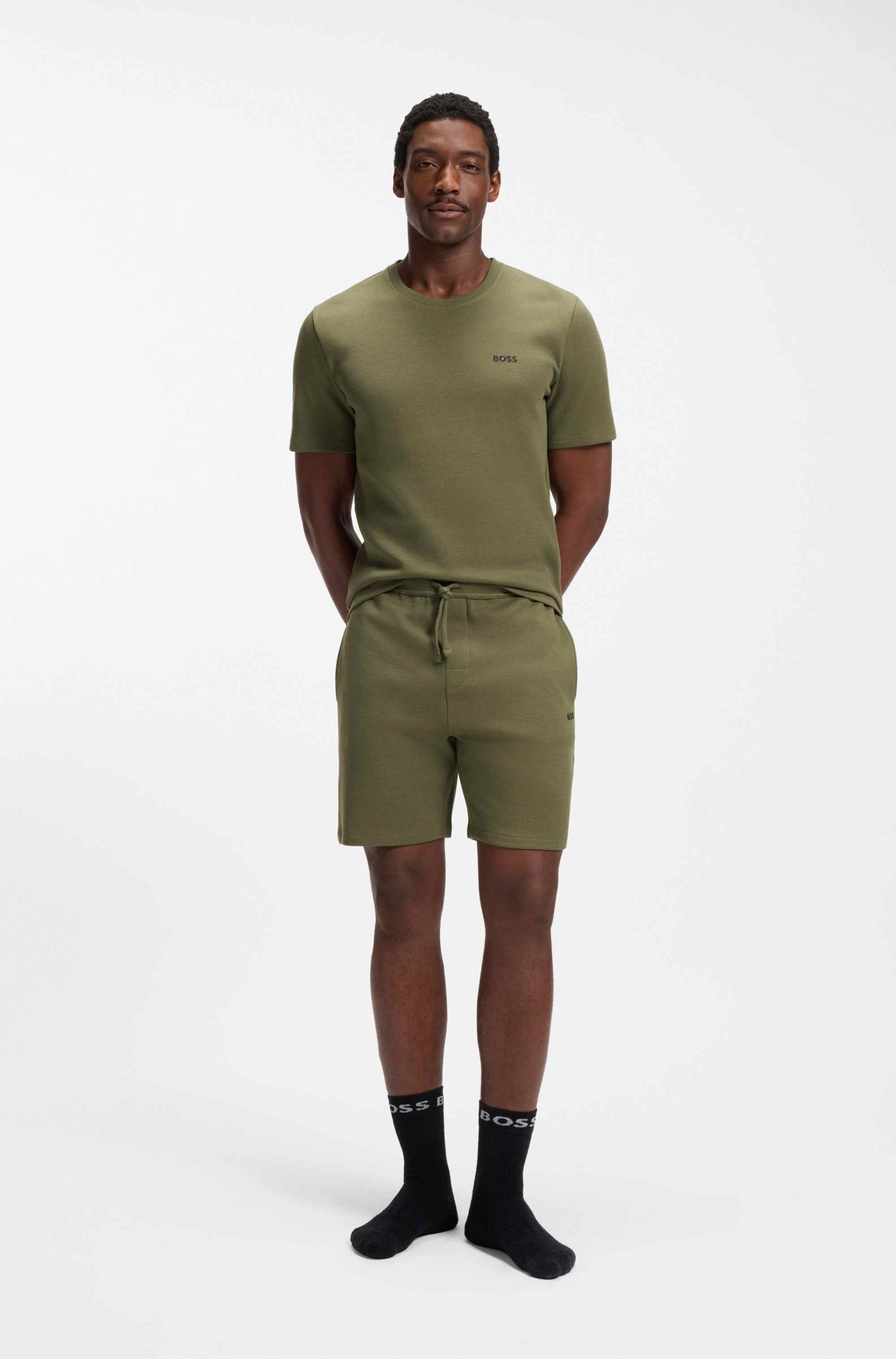 Cotton-blend pyjama shorts with embroidered logo