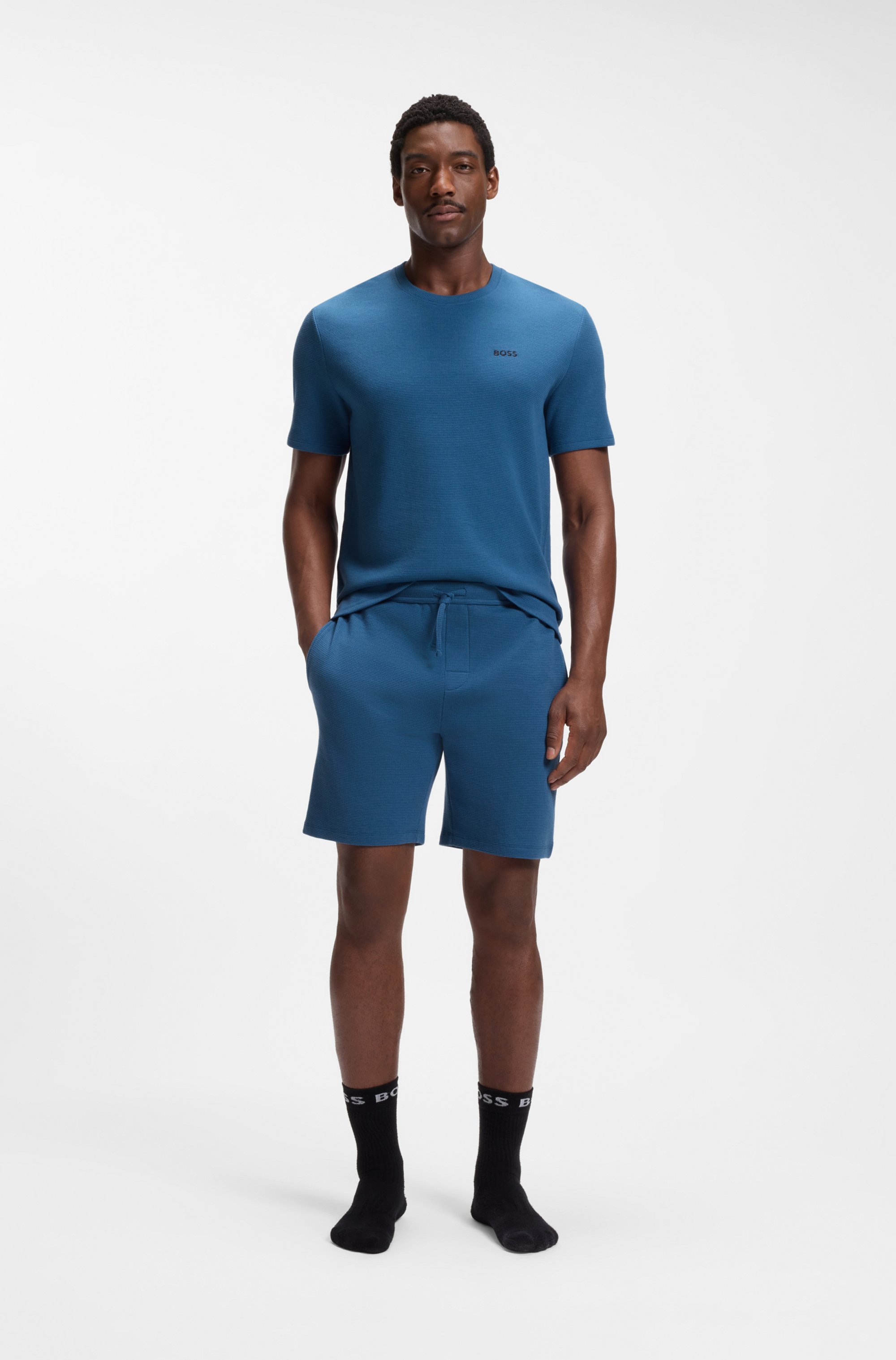 Cotton-blend pyjama shorts with embroidered logo