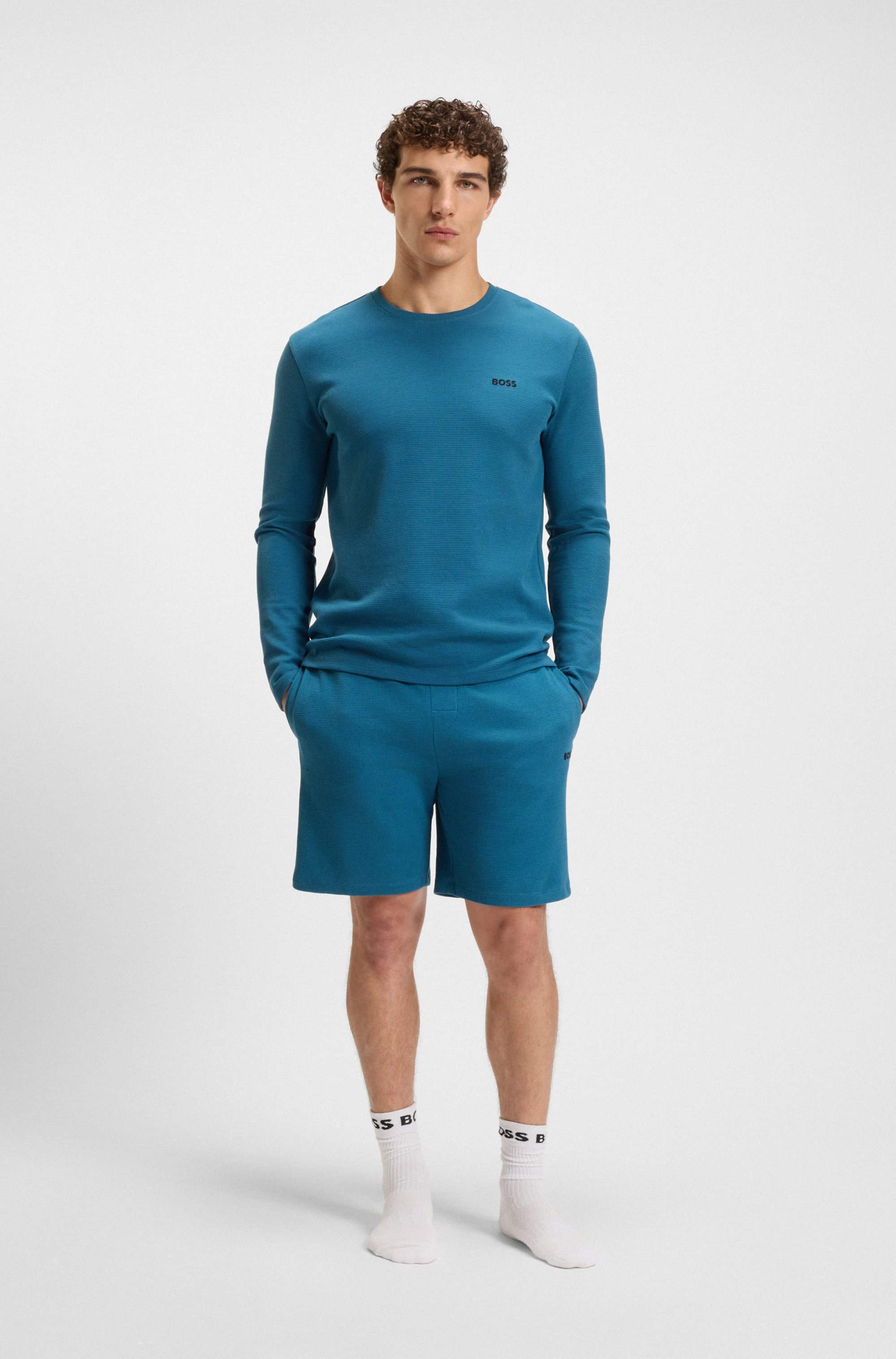 Cotton-blend pyjama shorts with embroidered logo