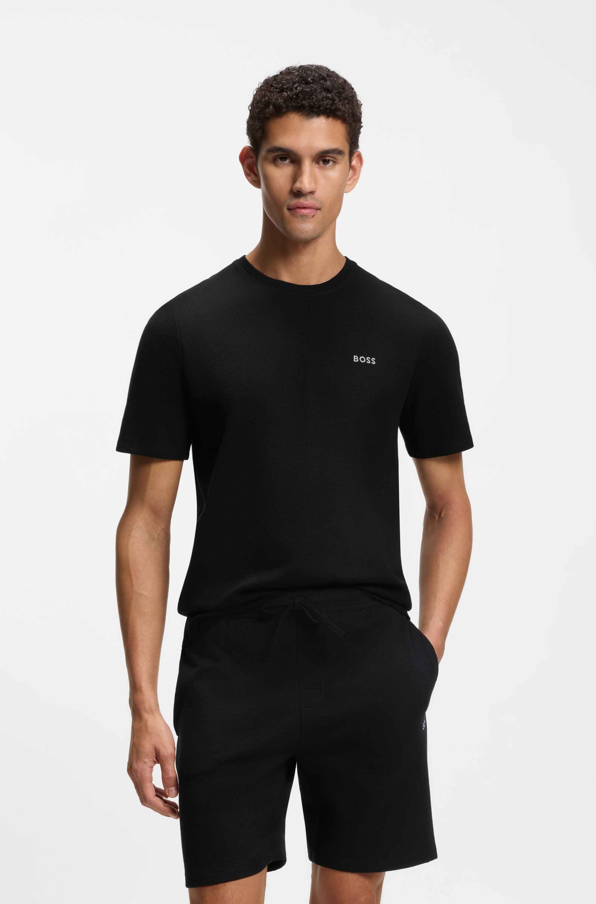 Cotton-blend pyjama T-shirt with embroidered logo