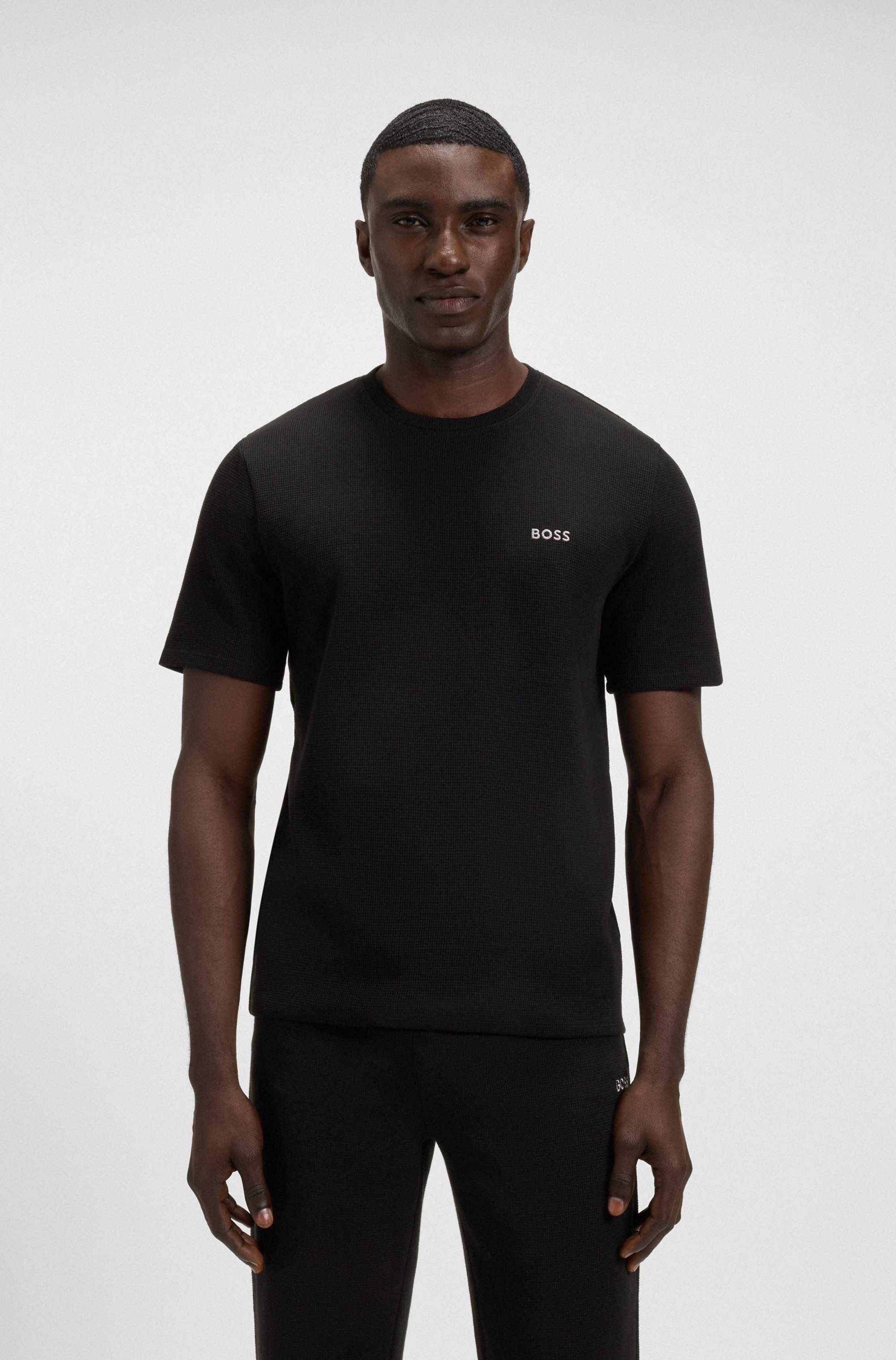 Cotton-blend pyjama T-shirt with embroidered logo